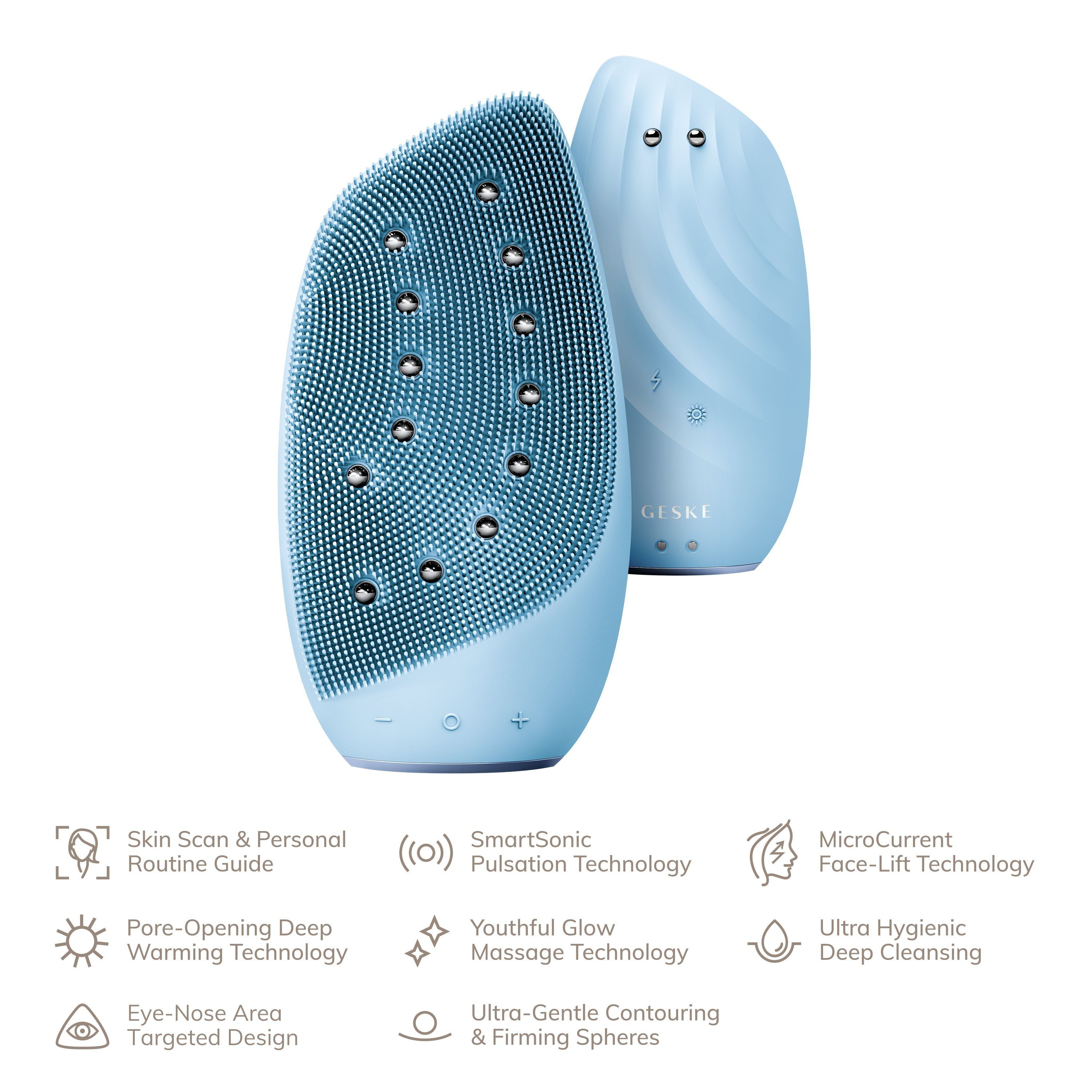 8 Face-Lifter German Gerät personalisierte (SmartAppGuided Gesichtsreinigungsbürste Facial Thermo Tech Sonic Elektrische GESKE Device), in der kostenloser Mit & & USB-Ladekabel), 1, App Du Hautpflegeroutine. inkl. (Gerät Brush Aquamarine APP Packung 2-tlg., erhältst GESKE Beauty deine SmartAppGuided™