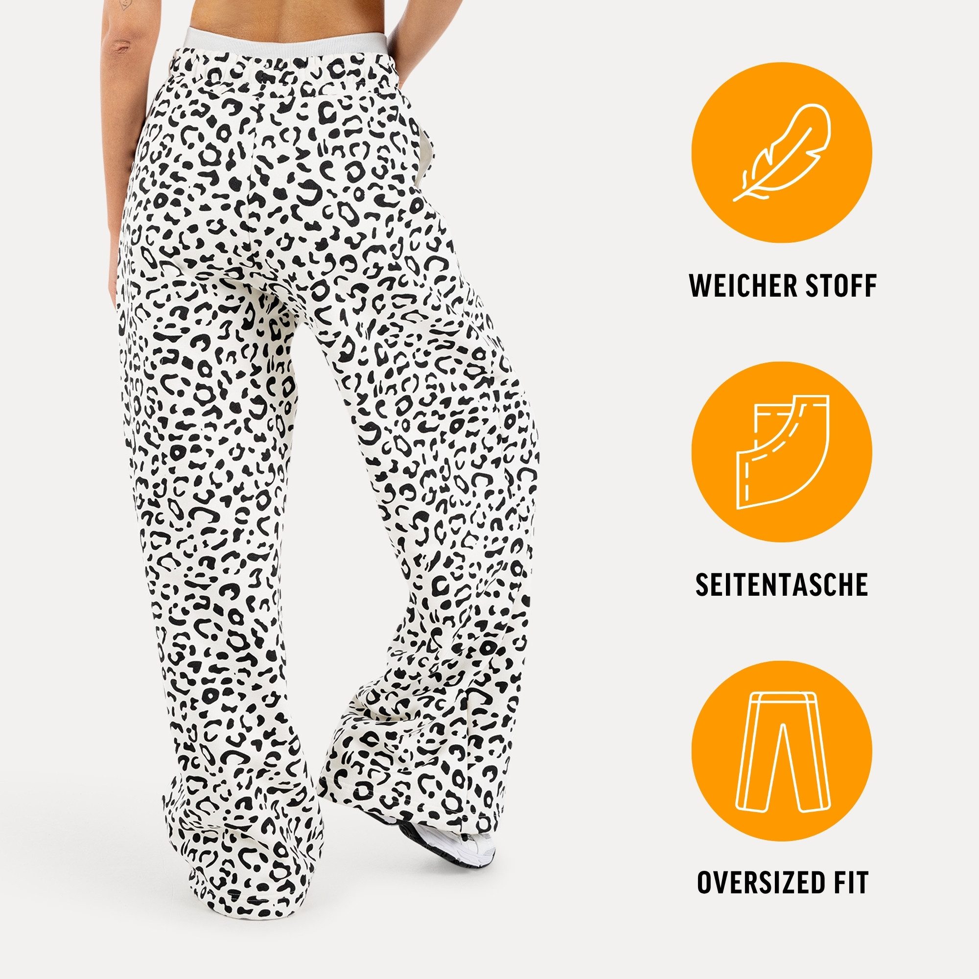 Smilodox Jogginghose Leora, Oversize Jogger Damen, Leo-Print Hose mit Tunnelzug & Taschen Leo-Print, Elastischer Bund, Verstellbare Beine, Seitentaschen