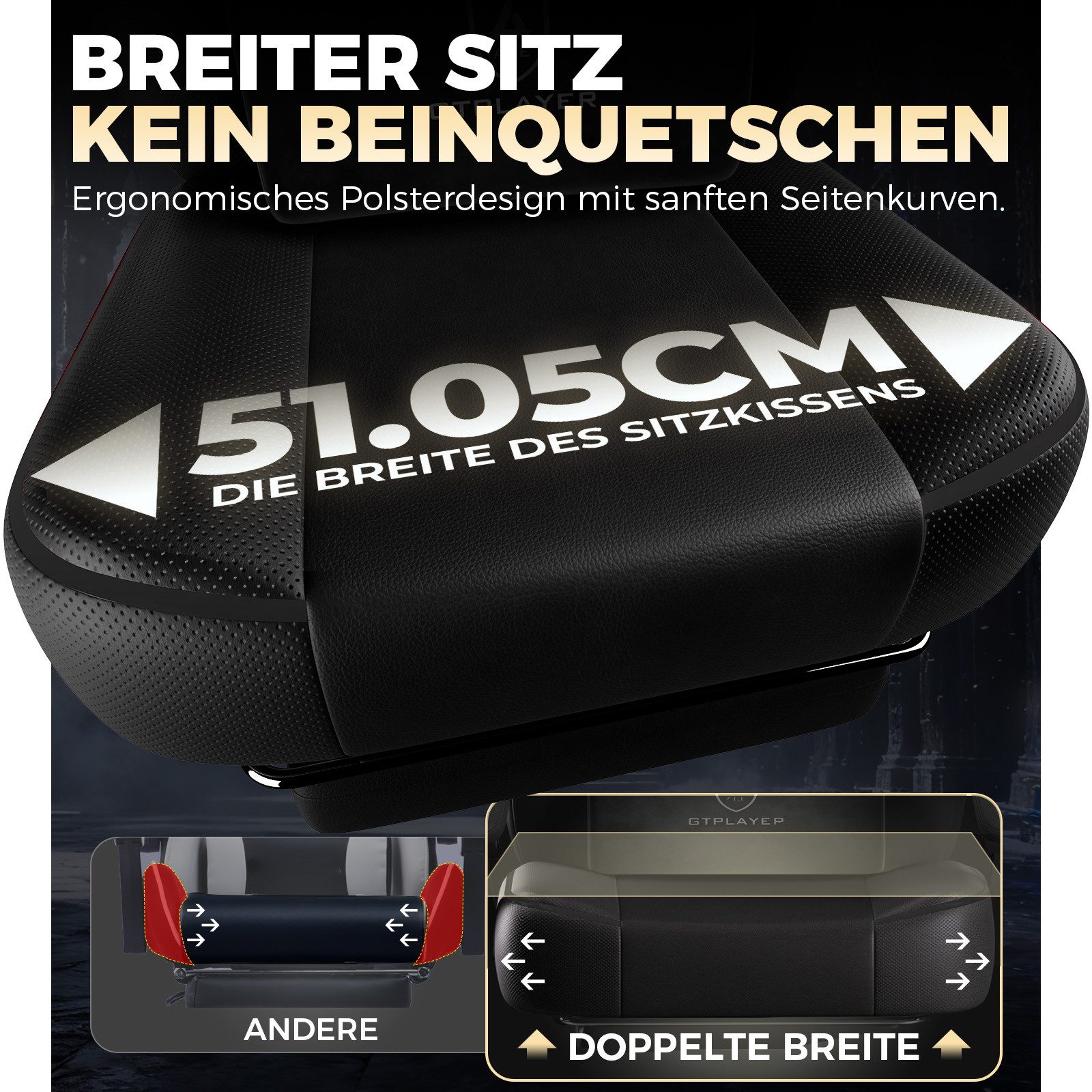 GTPLAYER Gaming-Stuhl Gamer Sessel Gamer Stuhl mit Fußstütze Lendenkissen Kopfstütze, Verstellbaren Armlehnen mit Fußstütze Gamingstuhl 150 Kg Drehbarer