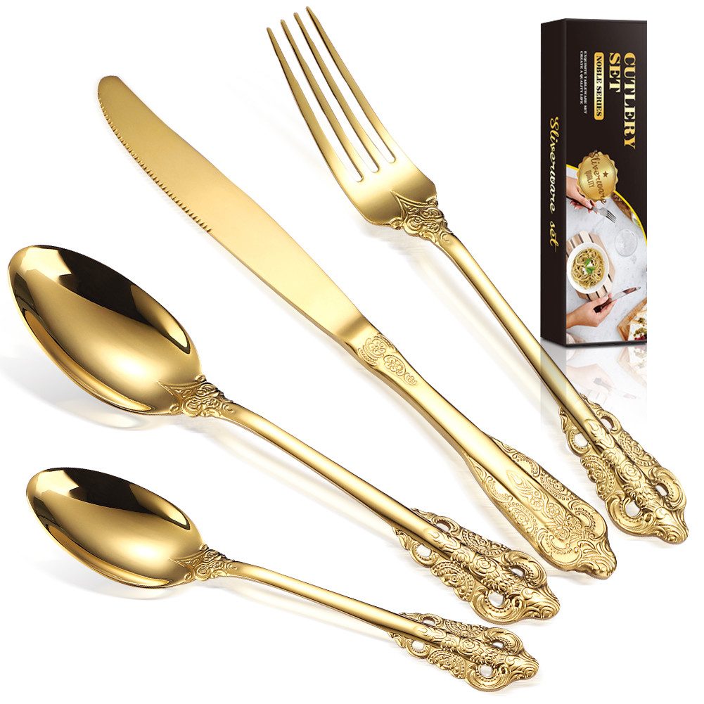KingLux Besteck-Set 24teilig Goldbesteck-Set für 6 Personen,Utensilien-Set, Palast-Stil (24-tlg), 6 Personen, Edelstahl