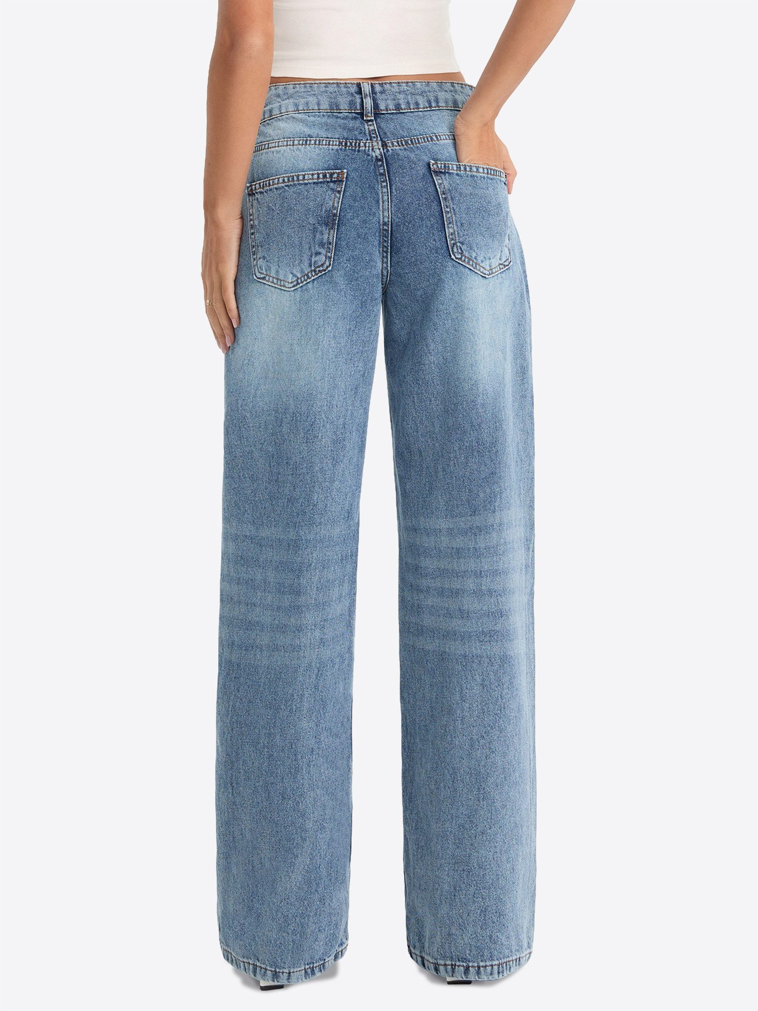 Imily Bela Loose-fit-Jeans Damen Hochgeschnittene Jeans mit geradem Bein (Packung, 1-tlg., 1per-Pack) aus Baumwolle