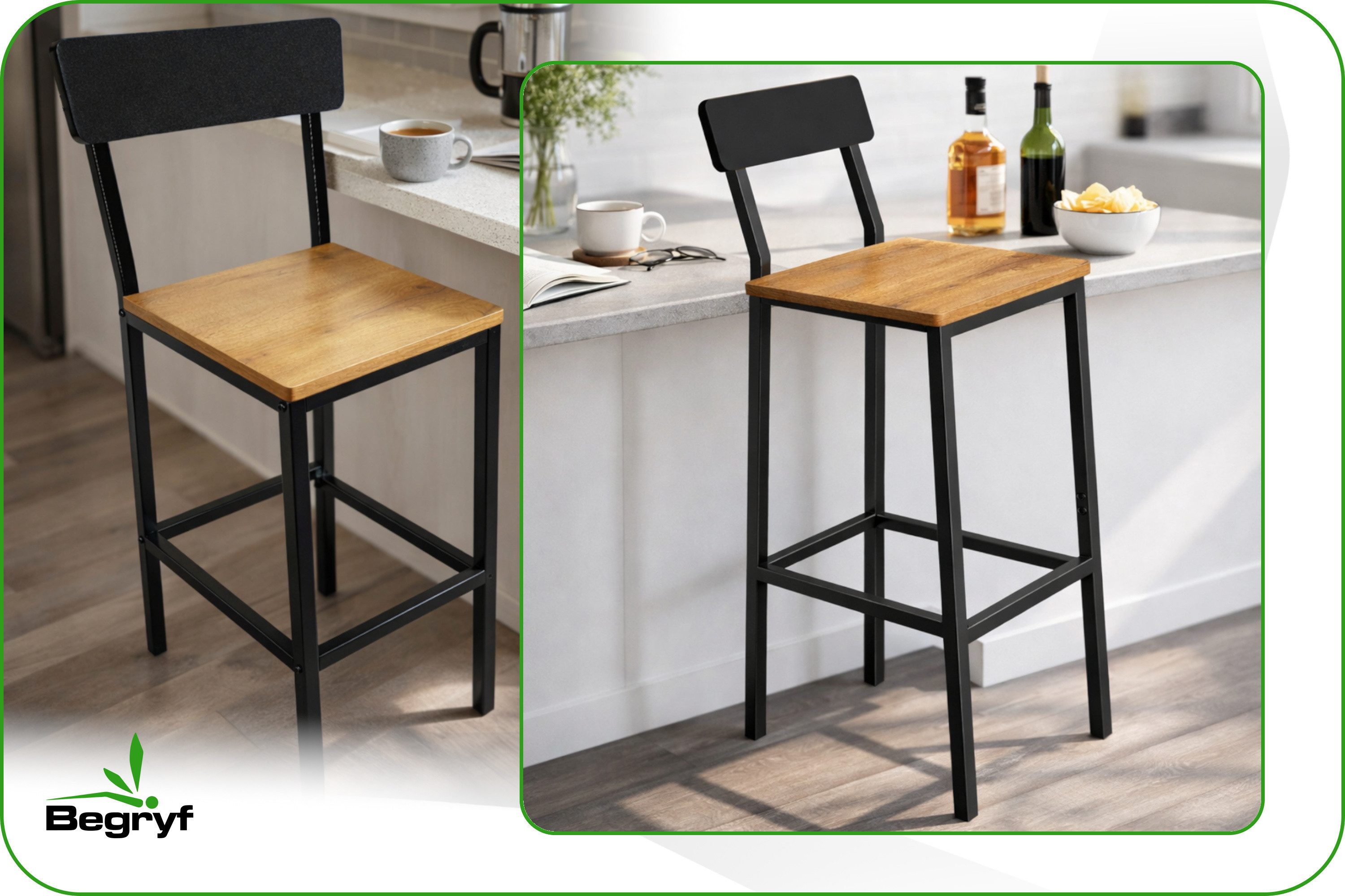 BEGRYF Barhocker mit Rückenlehne Schwarz Erlefarben 40 x 29,5 x 90 cm (1 St) – Bild 4 von 5