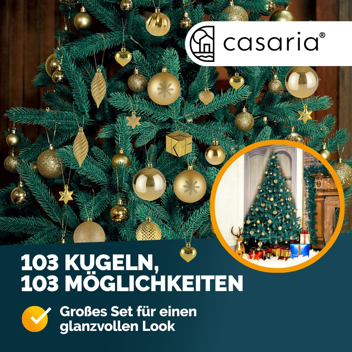 Deuba Weihnachtsbaumkugel (103 St), Weihnachtskugeln 103er Set Weihnachtsdeko matt glänzend glitzer