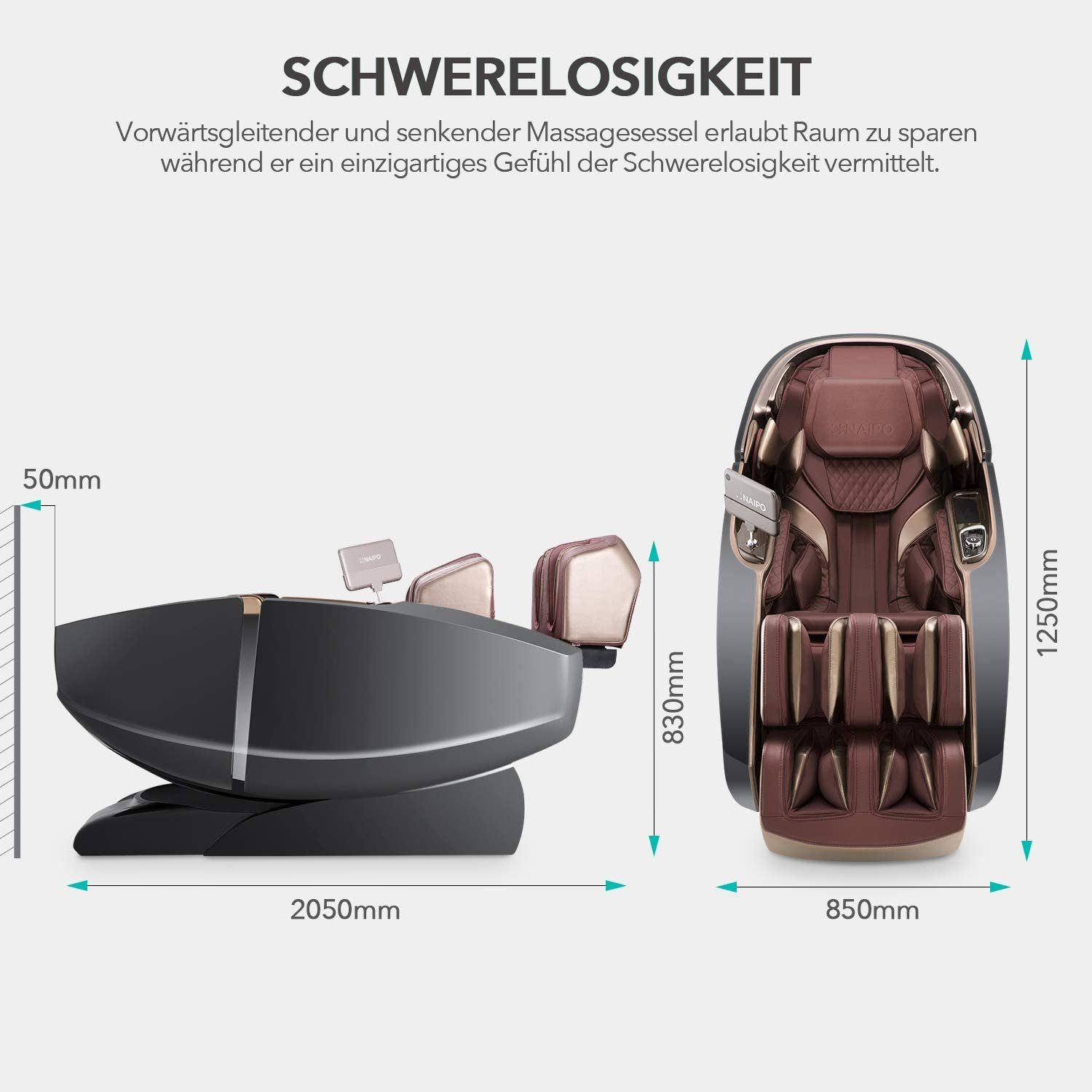 High-End mit Raumkapsel-Design Massagesessel, NAIPO 3D Tablet, GRAU-ROT-AUFBAUSERVICE Massagestuhl