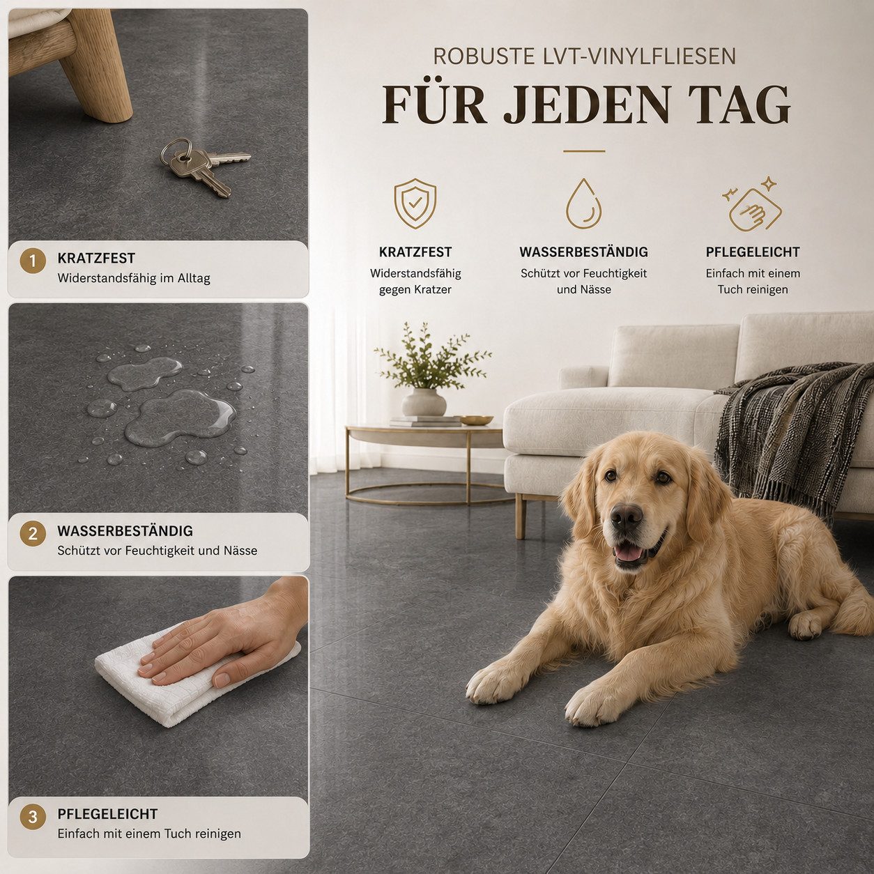 Berti Graf Designboden LVT Vinylboden selbstklebend 2 mm in Marmor- und Betonoptik, selbstklebend – Bild 5 von 5