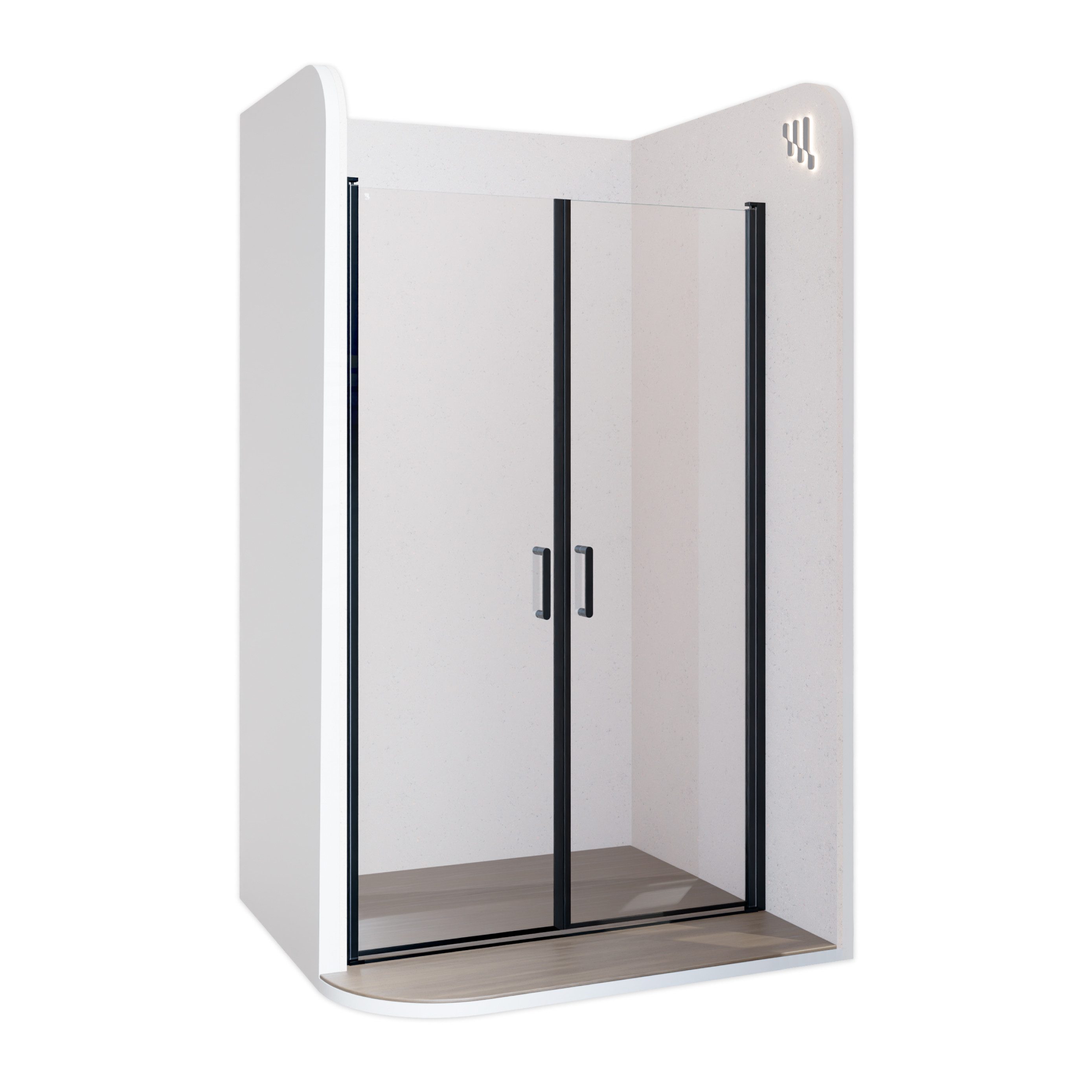 i-flair Dusch-Doppelflügeltür Duschtür 70-73 cm - Höhe: 180 cm, aus durchsichtigem 6 mm ESG, 70x180 cm, Einscheibensicherheitsglas, (ohne Duschtasse, mit hochwertigen Aluminiumprofilen in schwarz) ebenerdiger Einbau möglich, mit Pendeltüren