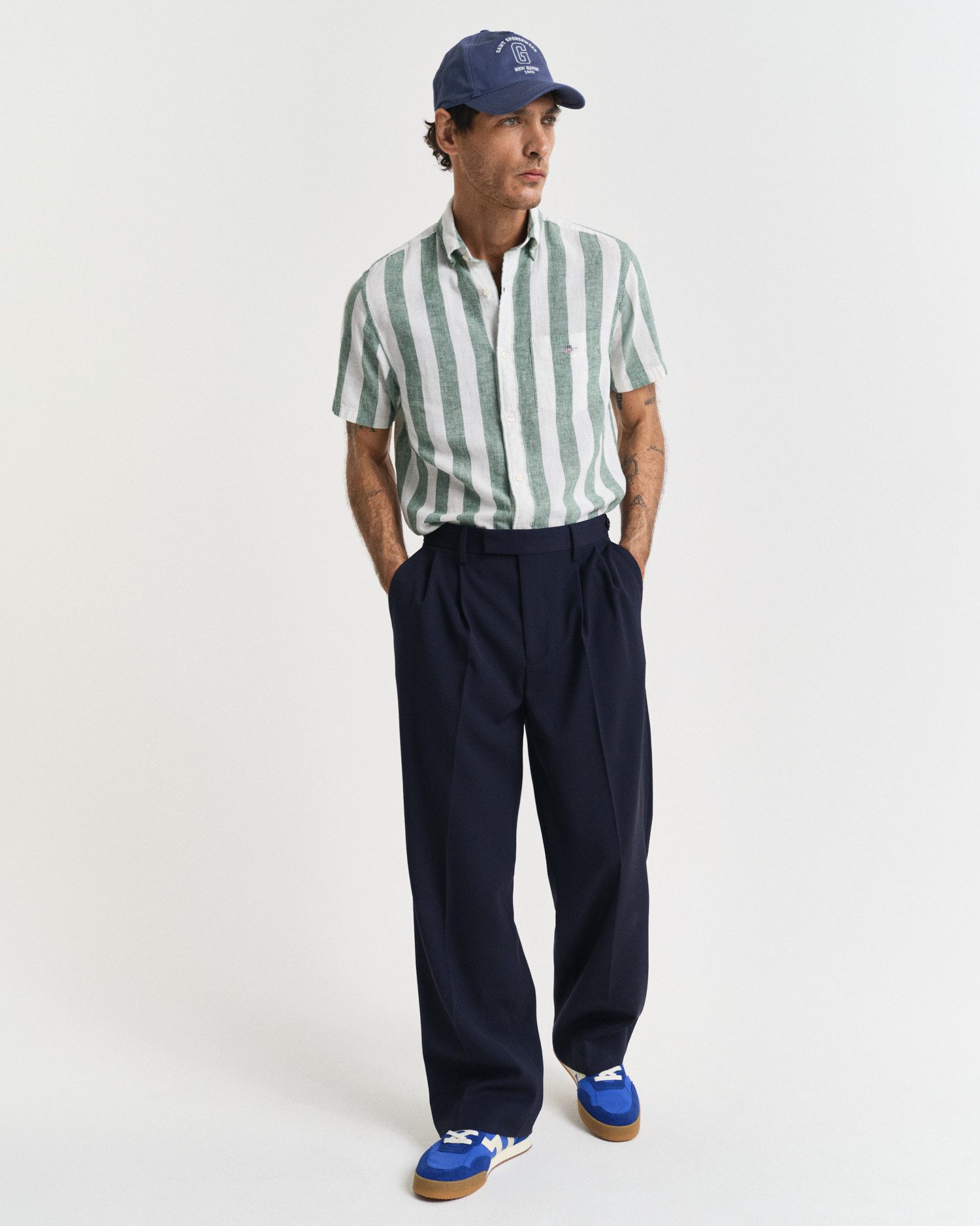 Gant Kurzarmhemd REG COTTON LINEN STRIPE SS SHIRT