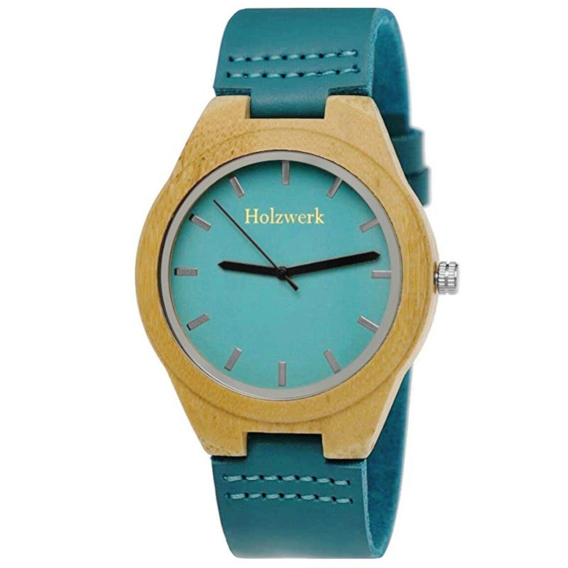 Holzwerk Quarzuhr GRANSEE Damen & Herren Leder & Holz Armband Uhr, türkis blau, beige