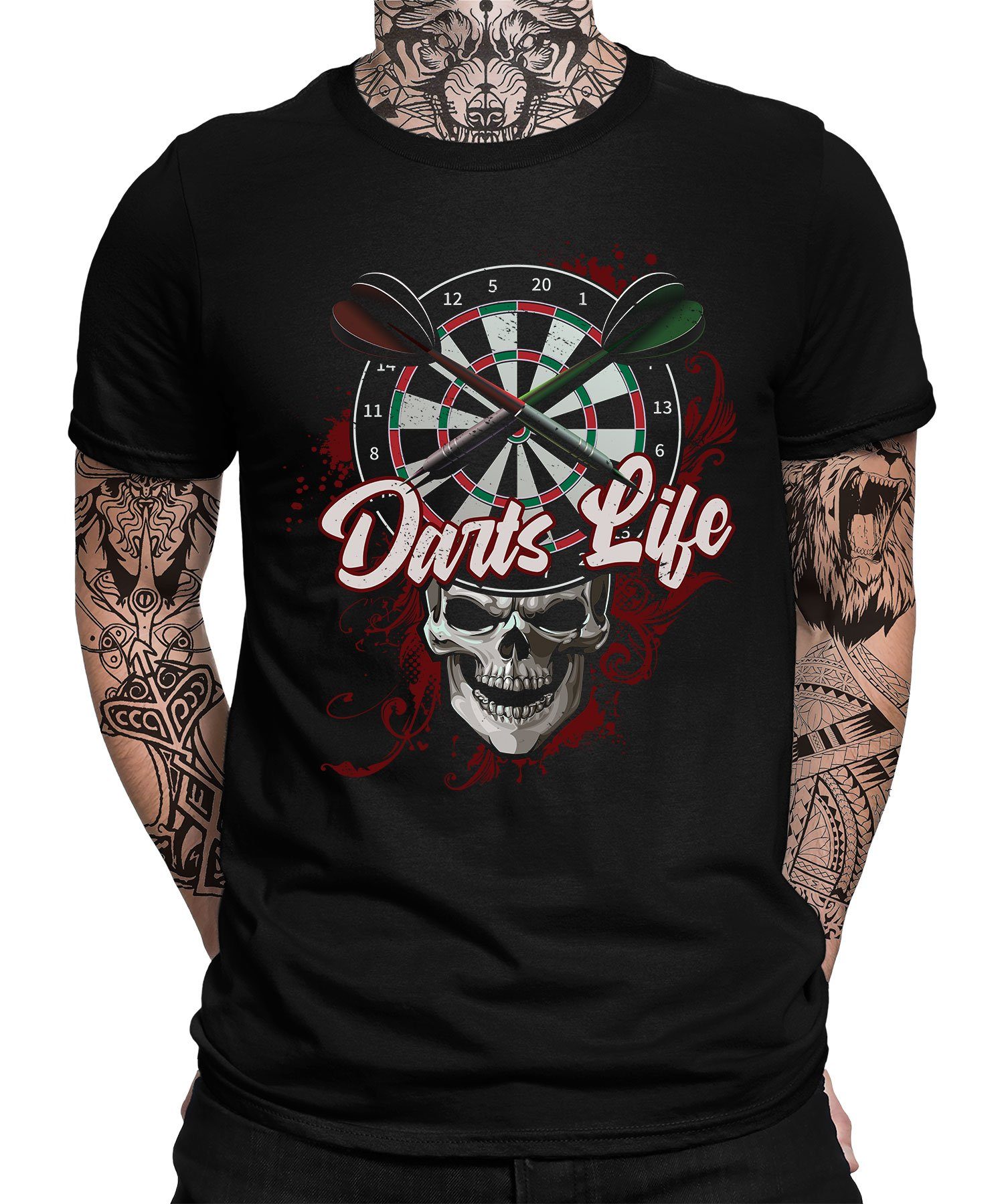 Quattro Formatee - Darts Life Herren Dartscheibe Schwarz (1-tlg) T-Shirt Dartspieler Dartpfeil Dart Kurzarmshirt
