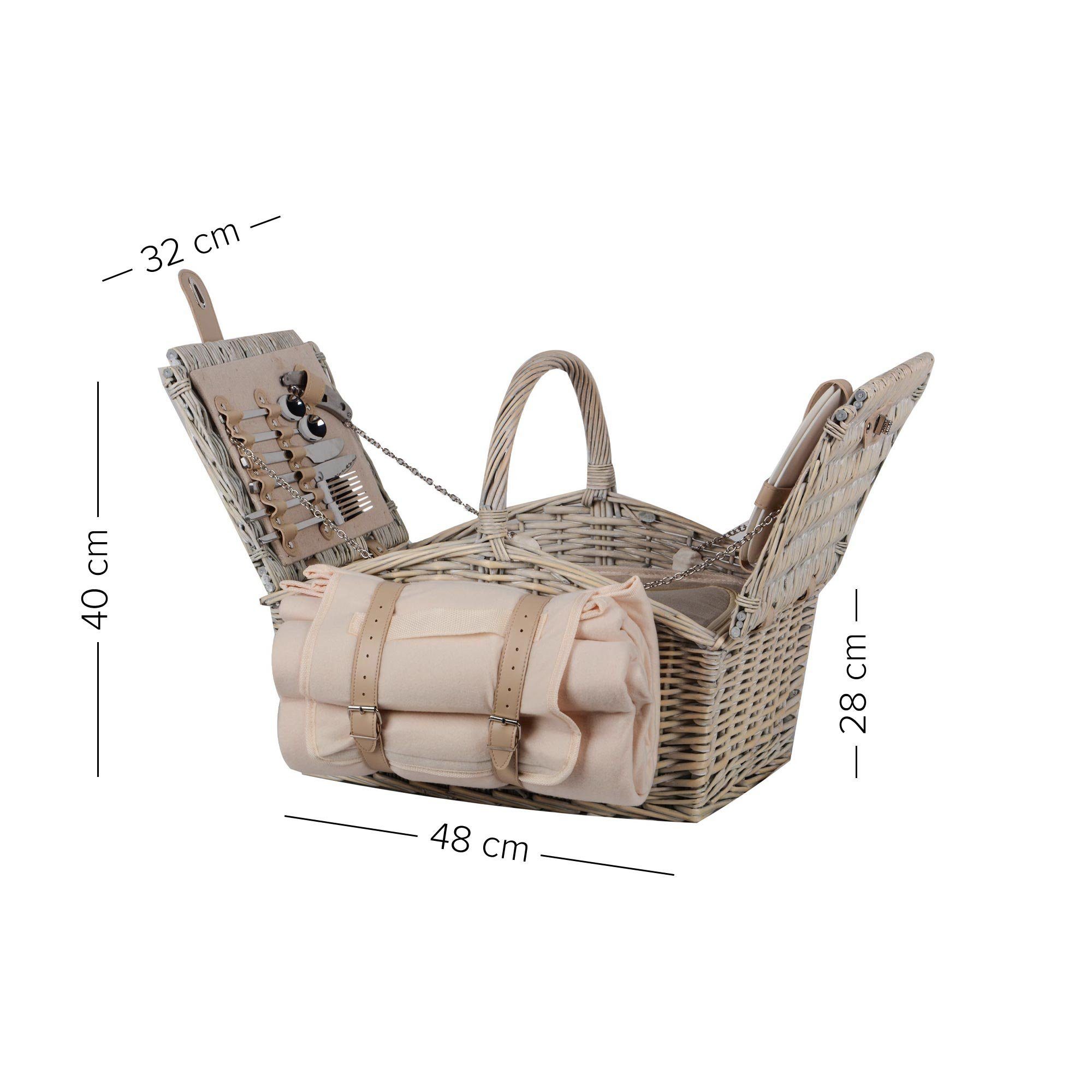 UNUS GARDEN Picknickkorb Picknick Komplettset für 2 Personen (1 St., 28/40x32x48 cm (HxBxL), inklusive Picknickdecke und inklusive Besteck, Geschirr, uvm.