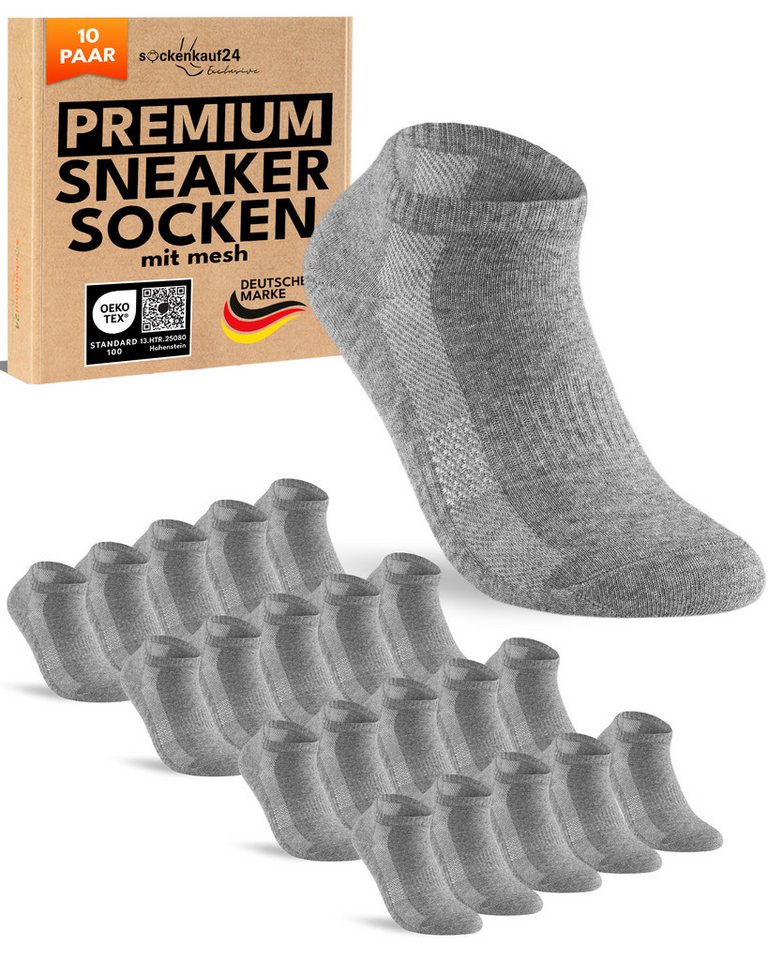sockenkauf24 Sneakersocken 10 Paar Sneaker Socken Herren Damen Sportsocken Baumwolle (30-Paar) Atmungsaktiv mit Mesh-Streifen