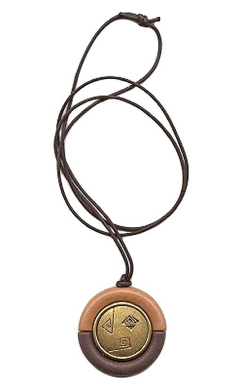 Collier Kette mit Anhänger Amulett Kunststoff Braunton-Messingfarben 90 cm