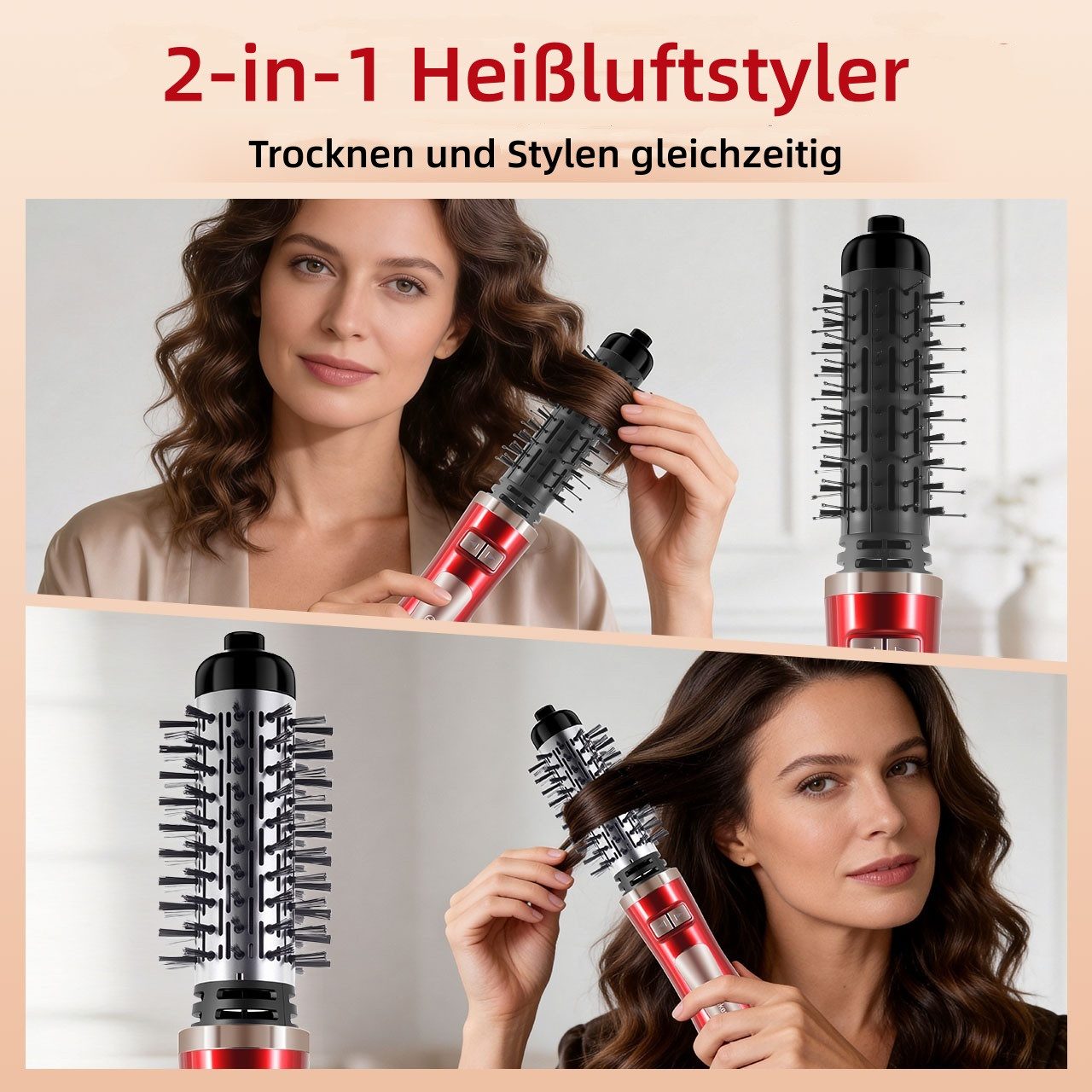 HATTEKER Warmluftbürste HT-320, 2-in-1 Heißluftbürste, für Wellen & glattes Haar