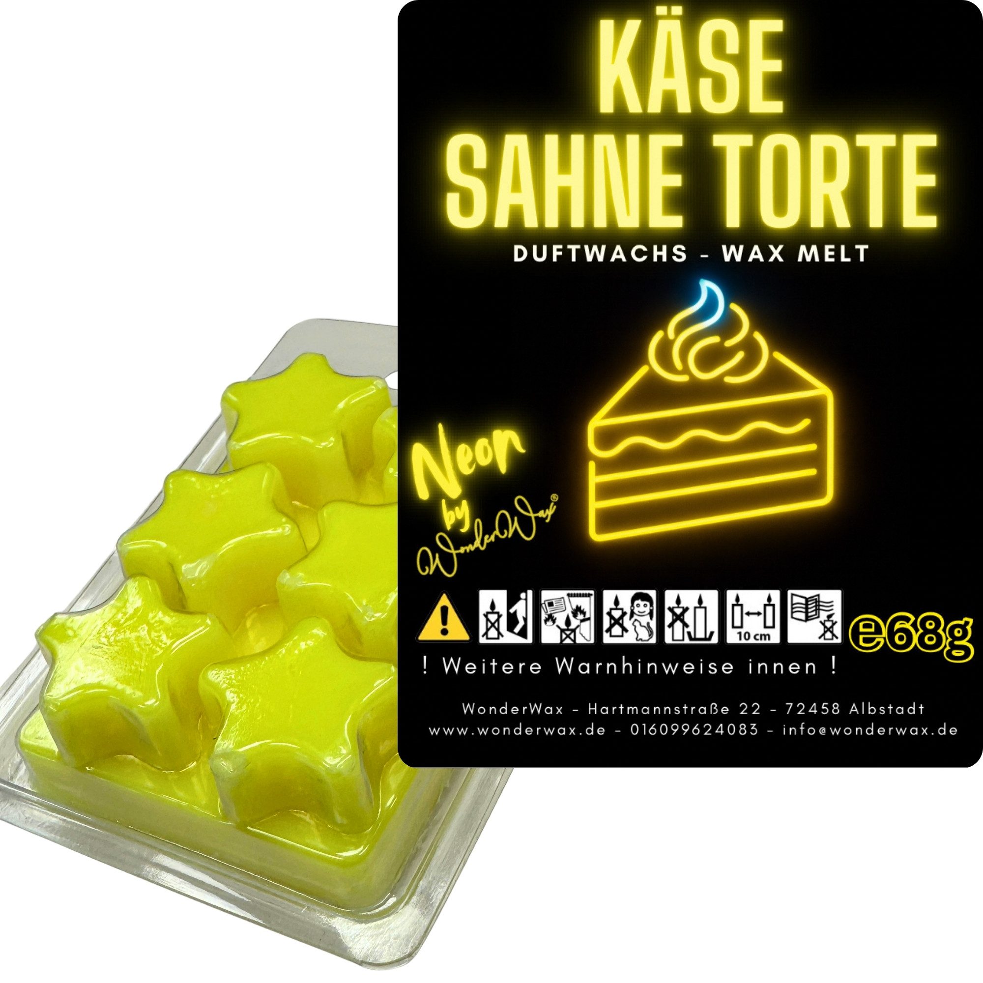 WonderWax Duftwachs WonderWax® Neon Duftwachs 6 Sterne (Käse Sahne Torte), Duftrichtung: Käse Sahne Torte
