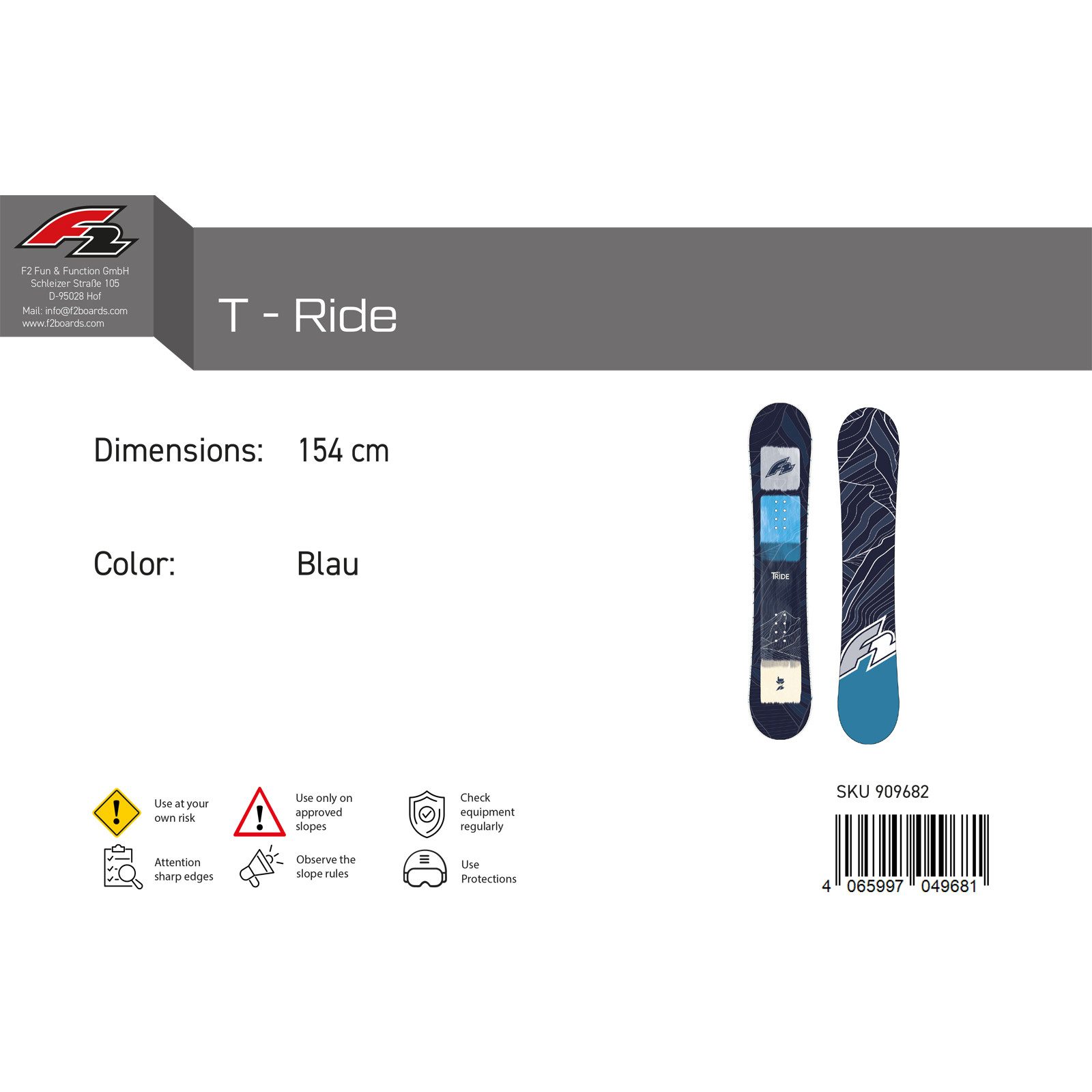 F2 Snowboard F2 Herren Snowboard T - Ride Freestyle 154 cm Blau 2024/25