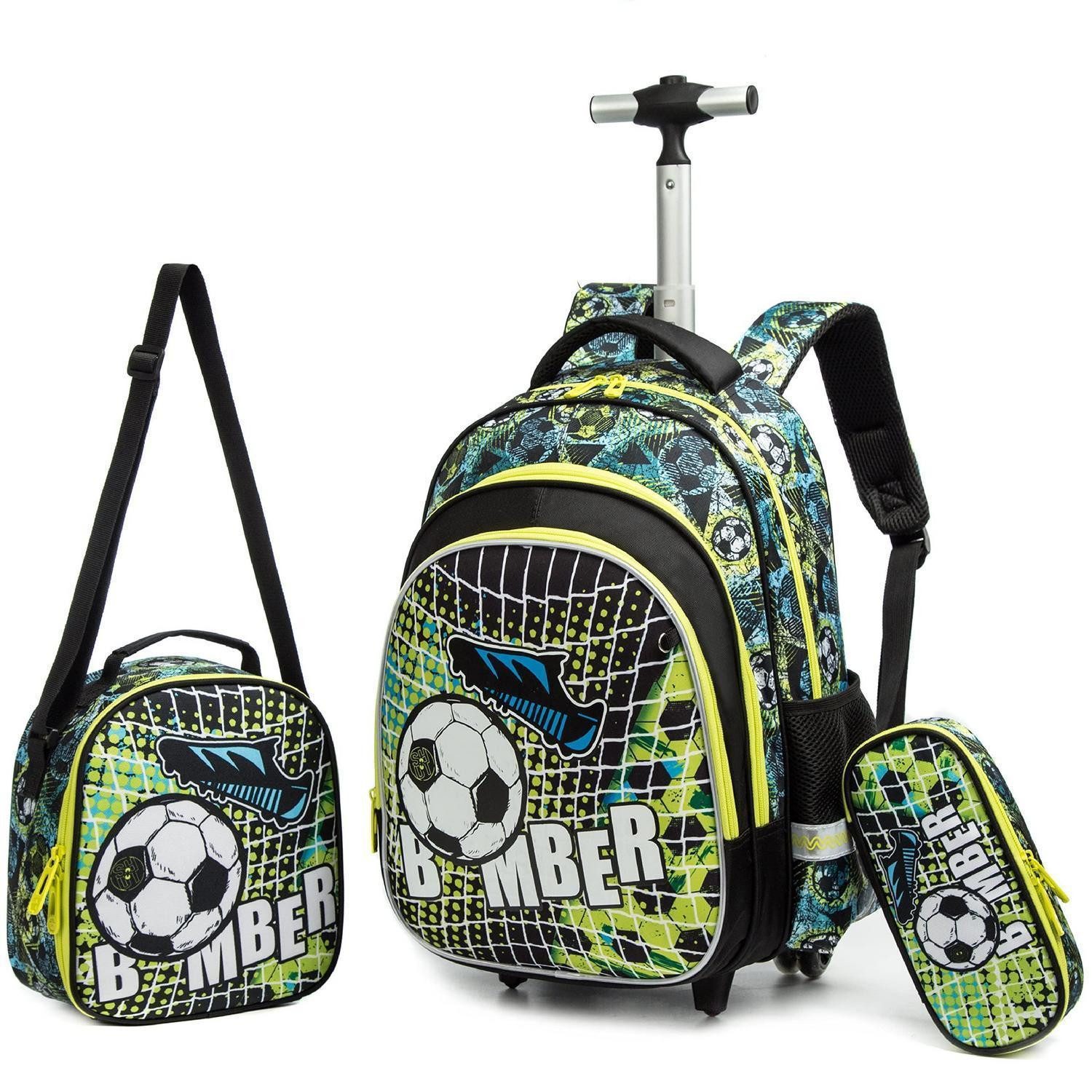 LuxusKollektion Schulranzen Schulranzen Trolley mit Rollen Fußball Grün