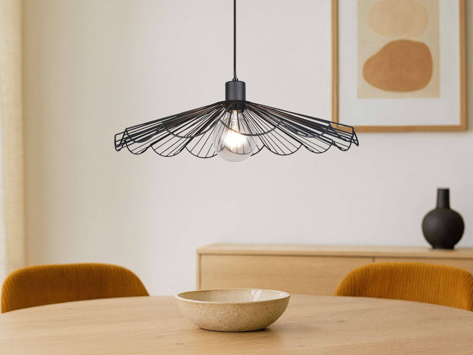 Reality Leuchten LED Pendelleuchte mit Metall Gitter Lampenschirm Ø 50cm, Dimmfunktion, LED wechselbar, Warmweiß, ausgefallene Hänge-Lampe für über Esstisch hängend inkl. Leuchtmittel