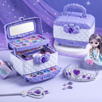 Welikera Spielzeug-Frisierkoffer Kinderkosmetik, abwaschbare Lidschattenpuder Kosmetikpinsel Geschenke