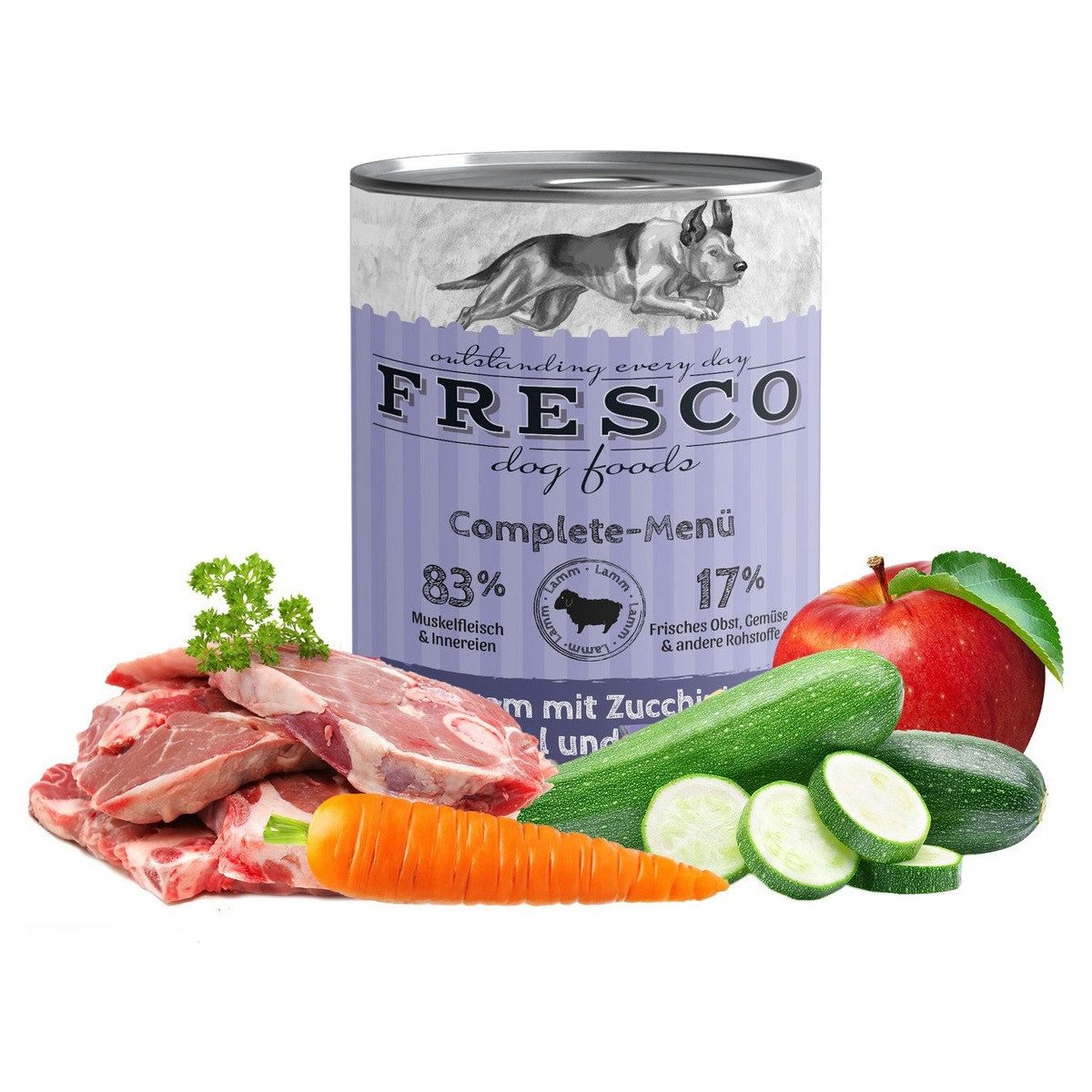 Fresco Complete-Menü Lamm mit Zucchini, Karotte und Apfel 400 g - 12 Stück, für: Hund