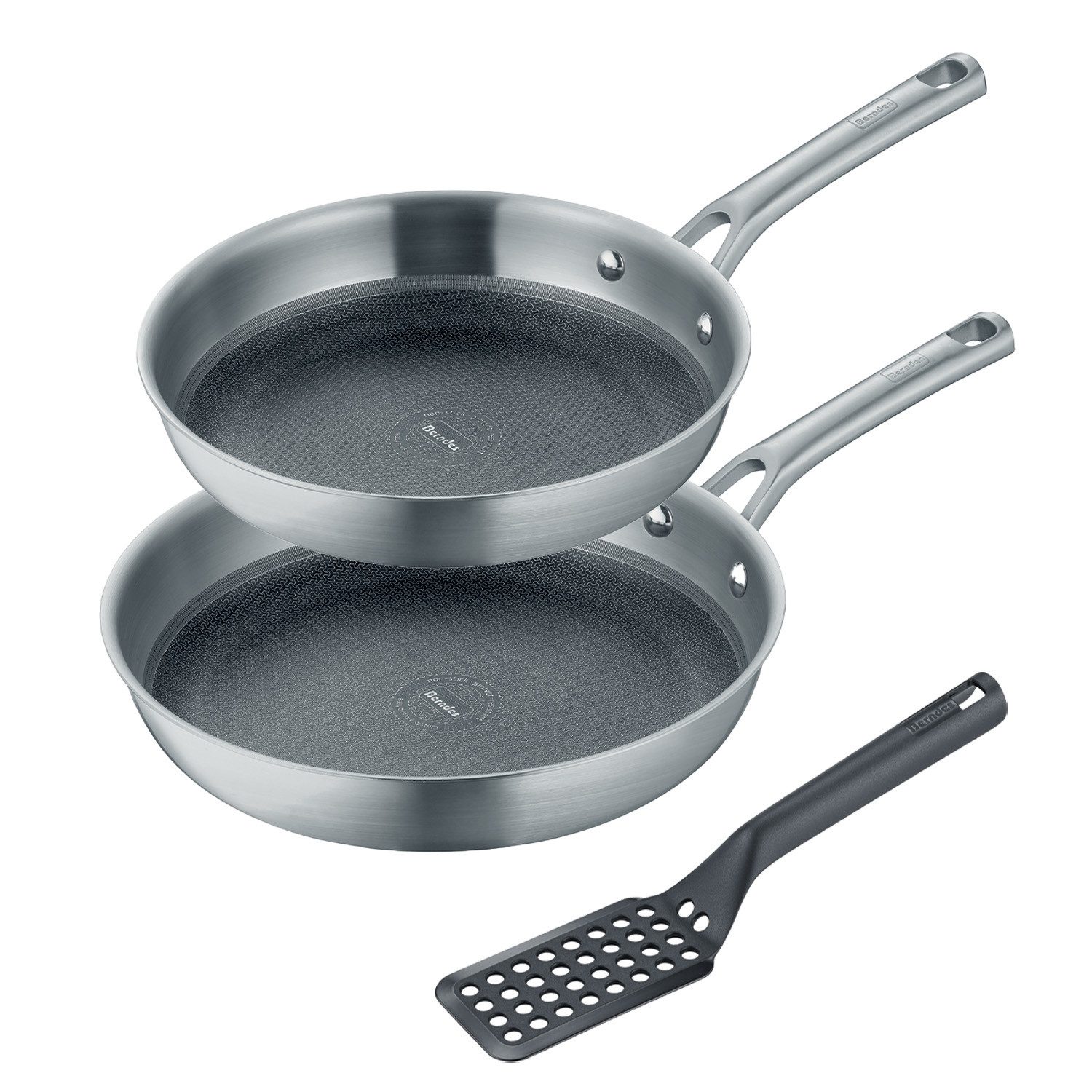 Berndes Pfannen-Set 24+28 cm, Edelstahl, poliert, inkl. Pfannenwender - Tricion Resist, (3-teilig)