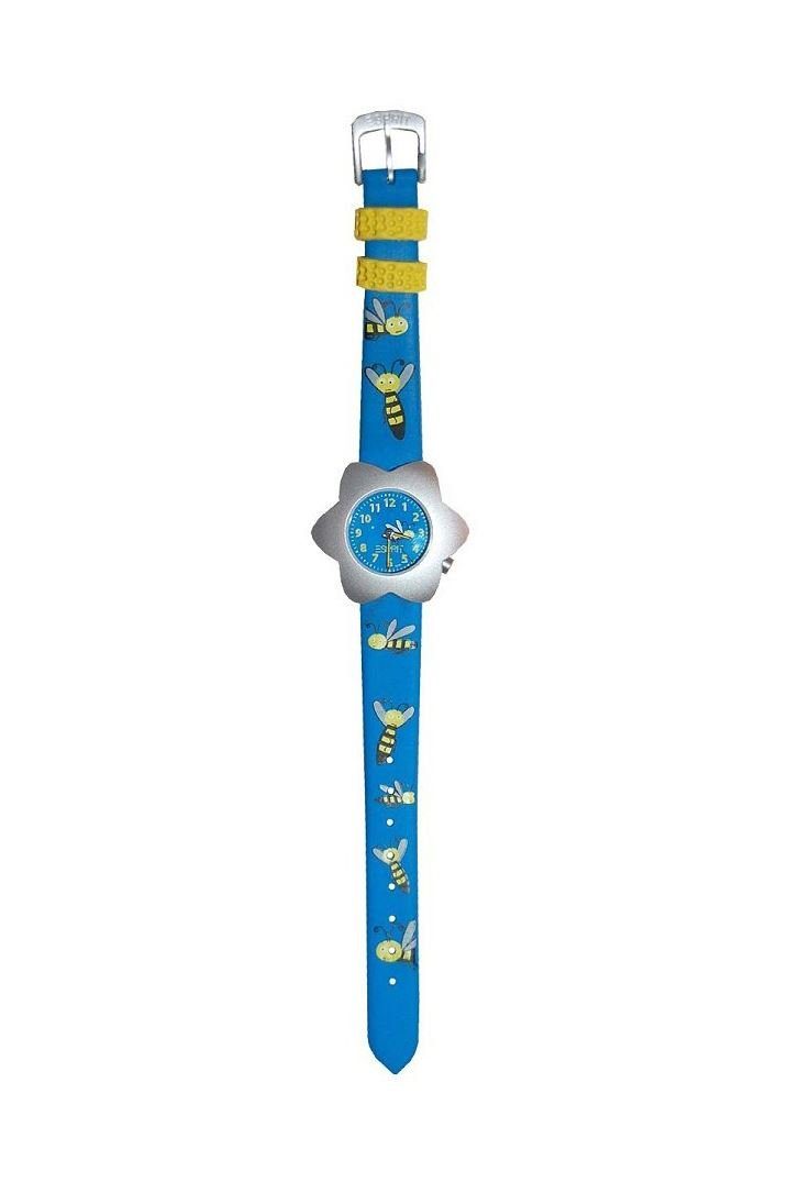 Edelstahl, aus Esprit Busybee Quarzuhr Blue, Blau, Bienenmotiv, Kunststoffband, Silber, Dornschließe