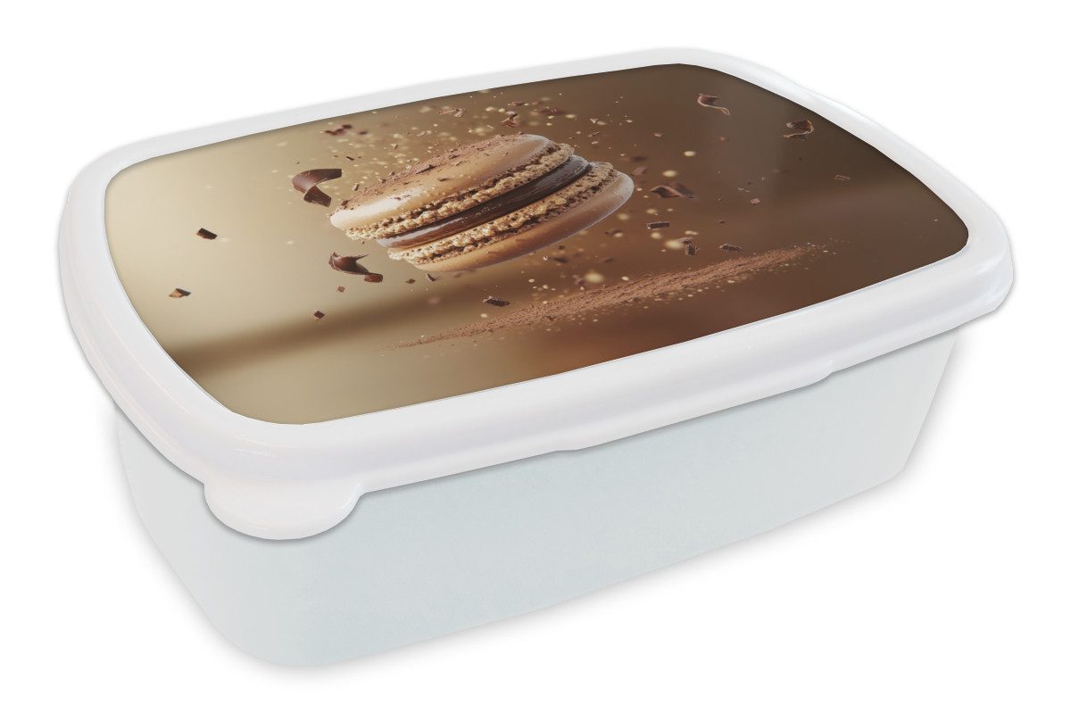 MuchoWow Lunchbox Schokolade - Makronen - Lebensmittel - Süßigkeiten, Kunststoff, (2-tlg), Brotdose Schule oder Arbeit, Brotbox für Kinder und Erwachsene