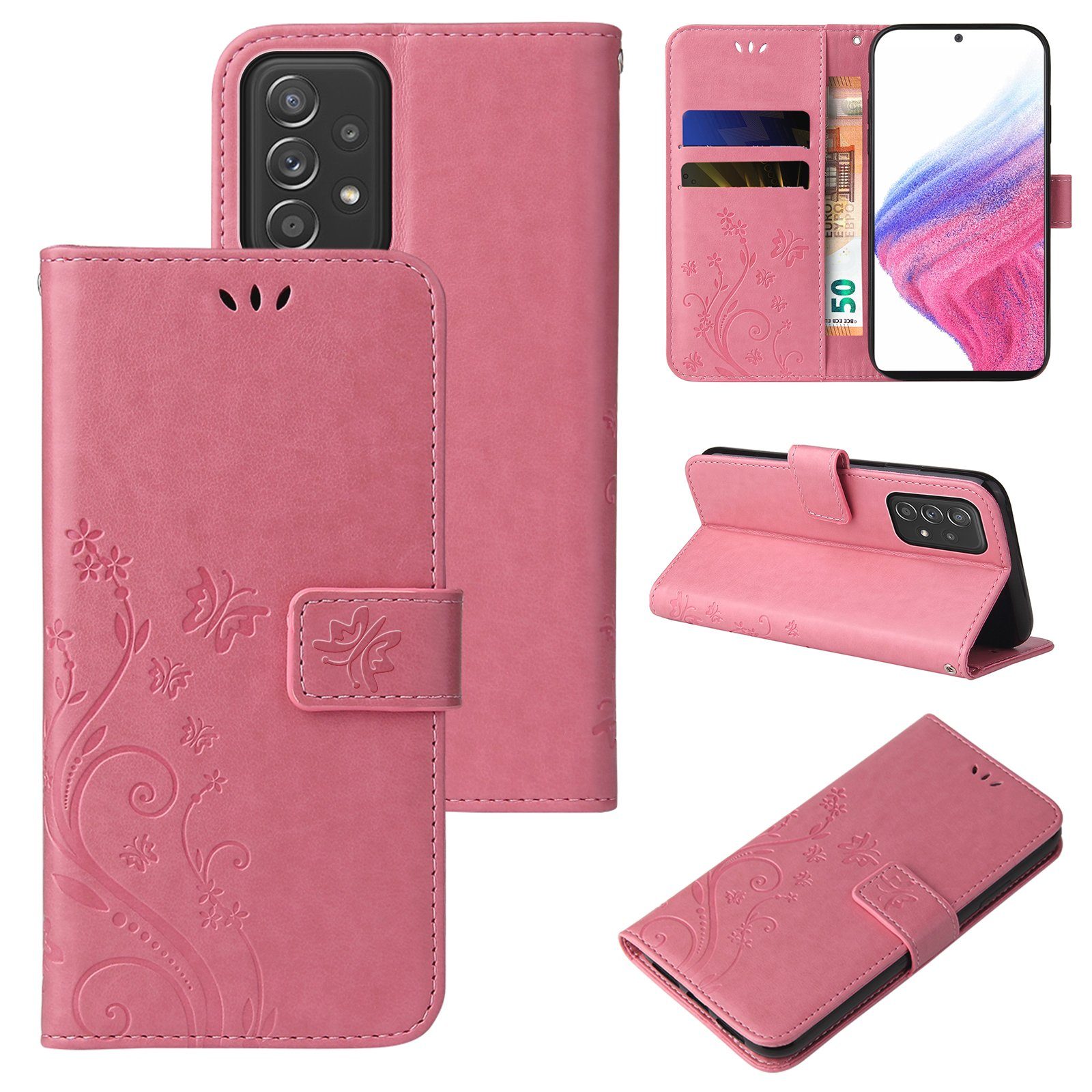 Tec-Expert Handyhülle Cover Tasche Hülle für Samsung Galaxy A53 5G 6,5 Zoll, Klapphülle Case mit Kartenfach Fliphülle aufstellbar, Motiv Blumen