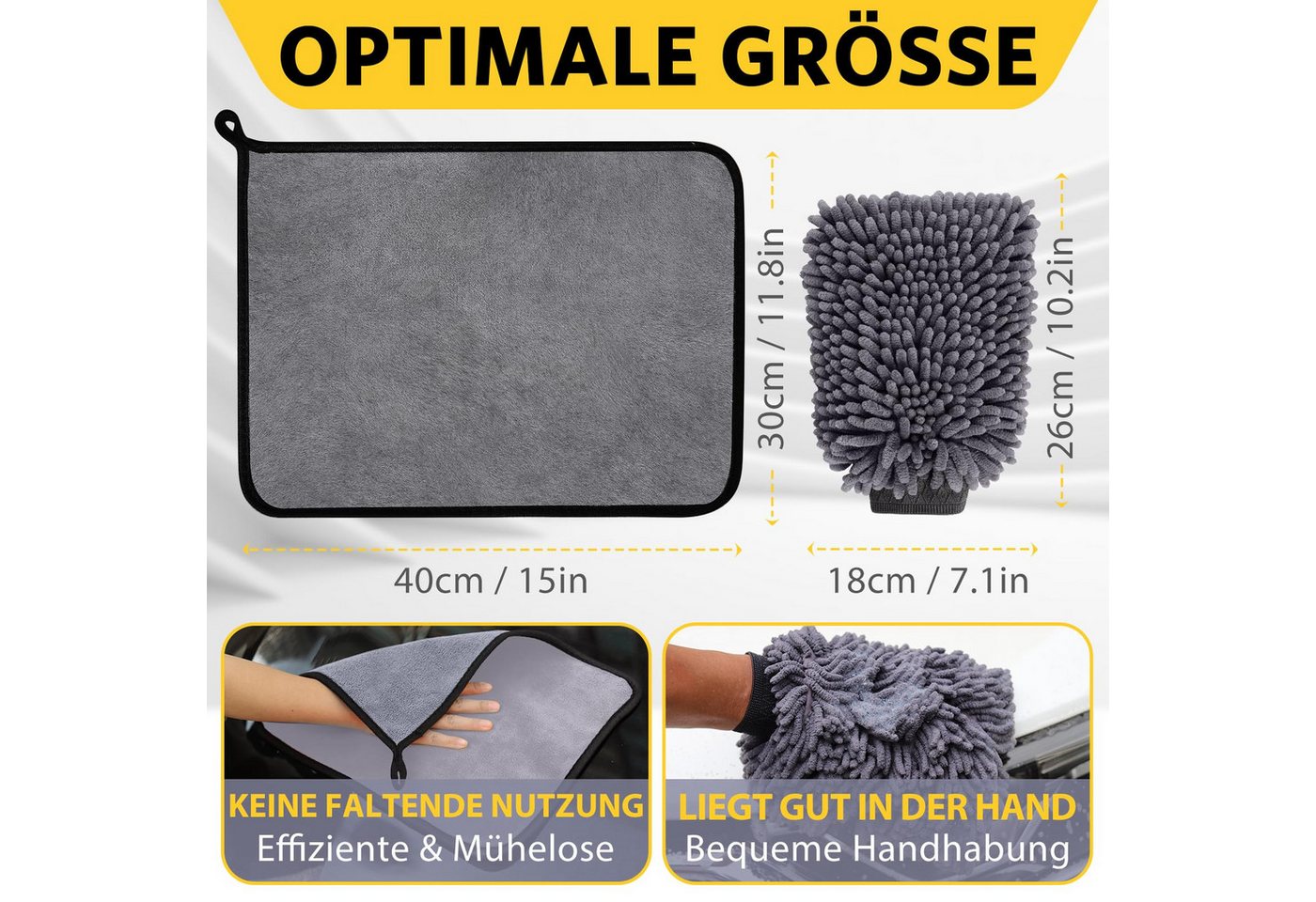 Thumbnail - FOUORTUNATE-BEE Autopflege Set Mikrofasertuch (mit 3 Stück Mikrofasertücher Auto & 2er Mikrofaser Waschhandschuh, 600 GS...
