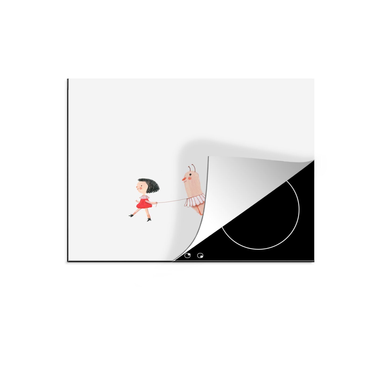 Ceranfeldabdeckung für eines Vinyl, (1 59x52 Herdblende-/Abdeckplatte Illustration die ihrer küche, MuchoWow Schnecke, Mädchens tlg), mit Induktionsmatte cm,