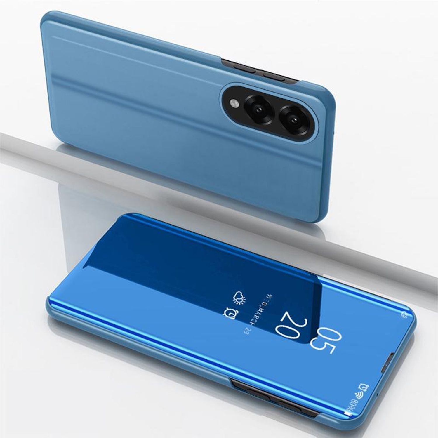 Handyhülle Für Samsung Galaxy S25 Edge 5G View Spiegel Wake UP Smart Hülle Blau