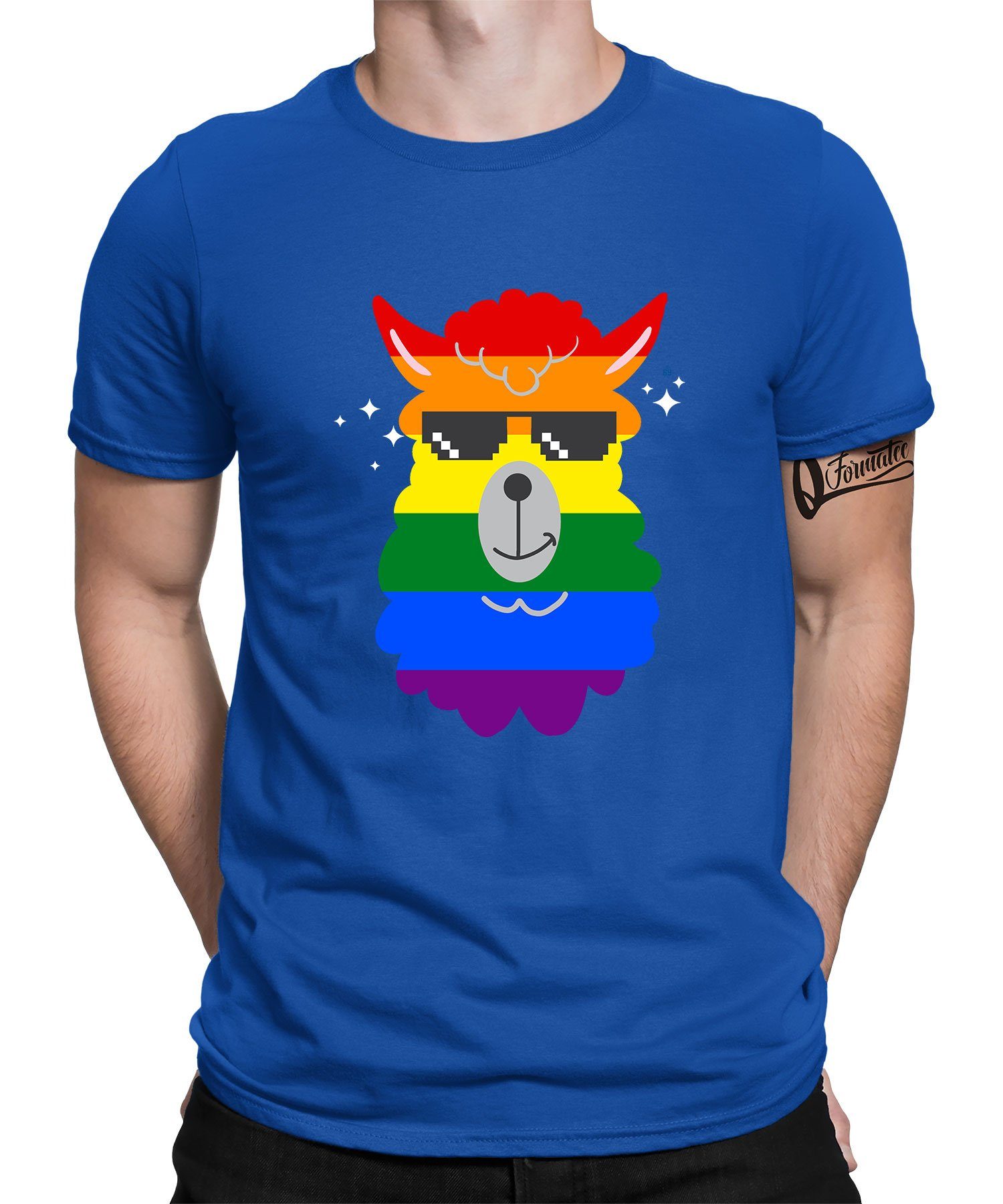 T-Shirt Pride Quattro Blau Stolz Formatee Alpaka - Herren LGBT (1-tlg) Gay Lama Kurzarmshirt Regenbogen