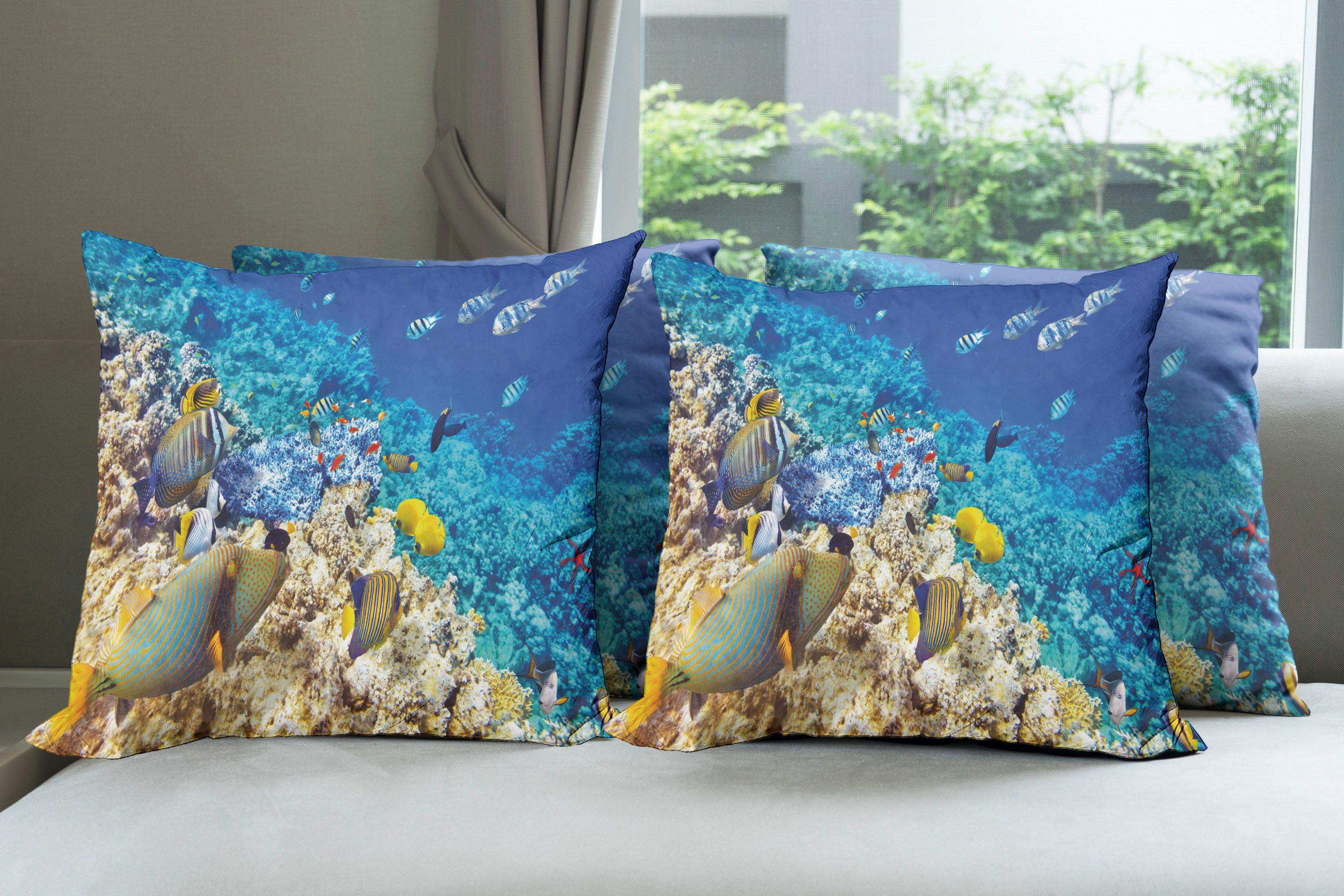Accent Kissenbezüge Aquatic Digitaldruck, Stück), Doppelseitiger Modern Fisch Abakuhaus (4 Corals