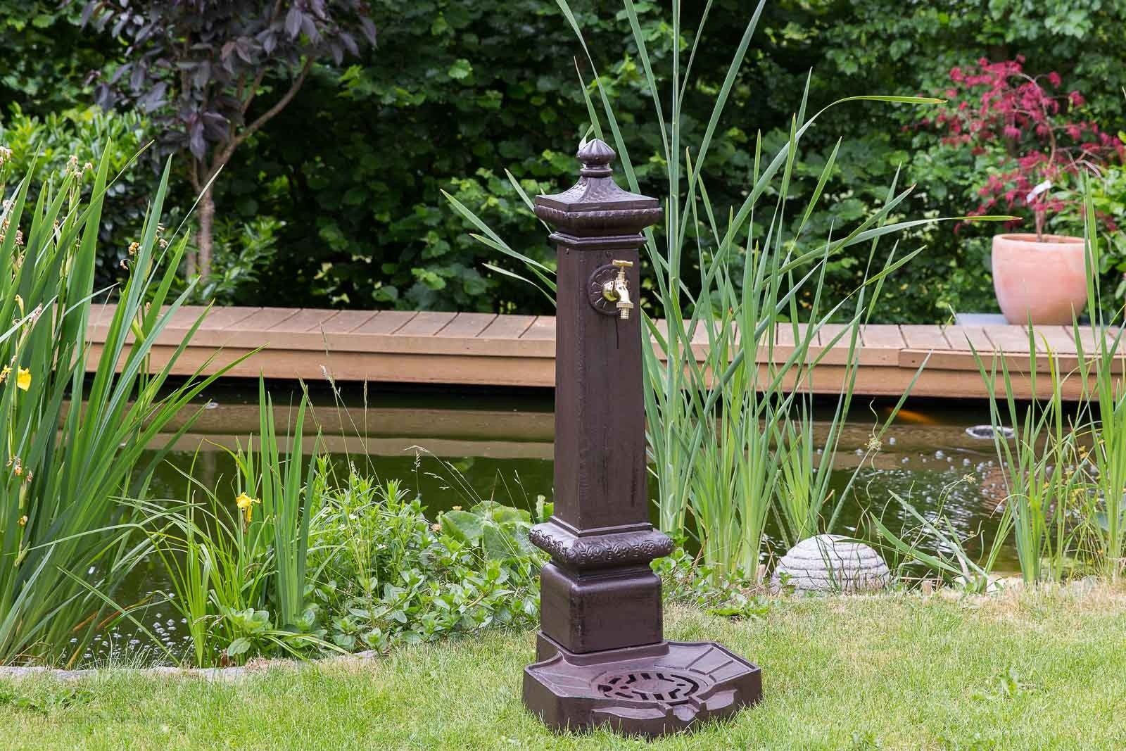 100 Garten Antik-Stil braun Brunnen Waschbecken Gartenbrunnen Aluminium Standbrunnen Aubaho