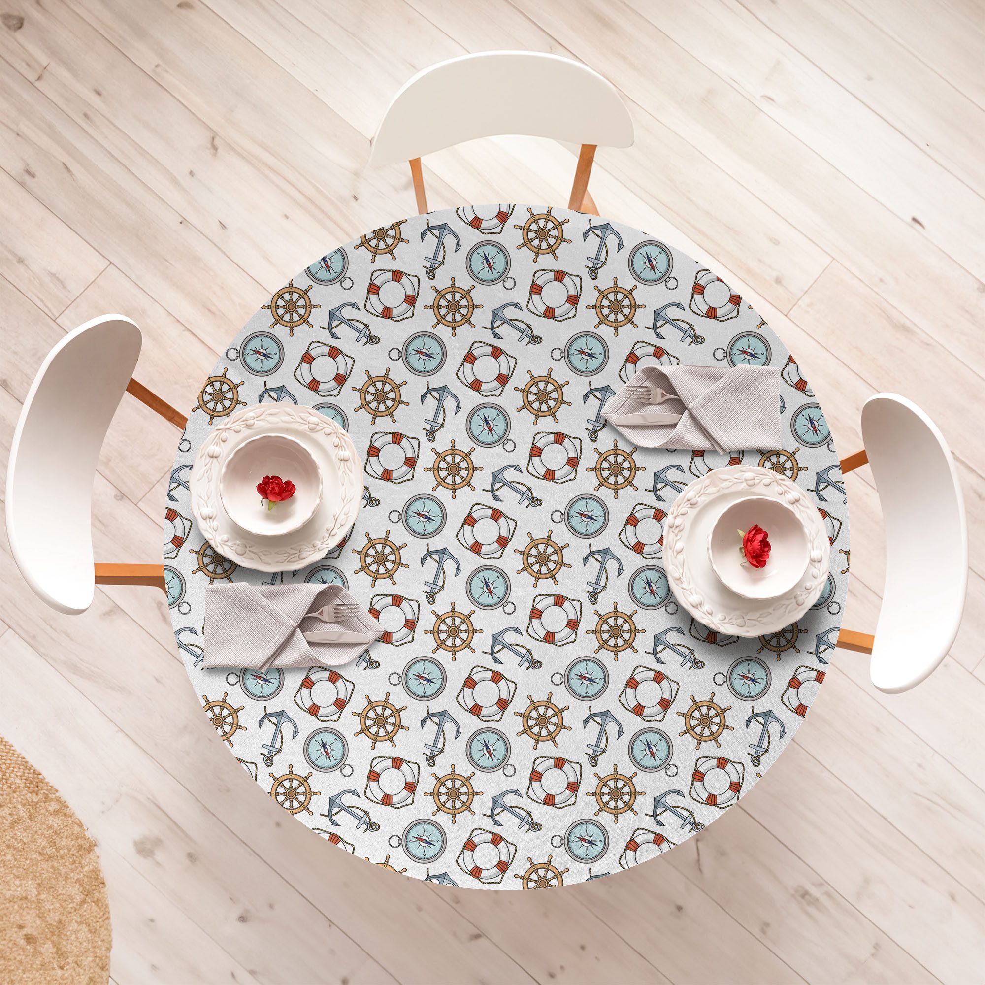 Abakuhaus Tischdecke Rundum-elastische Stofftischdecke, Kompass Helm Life Buoy Anchor