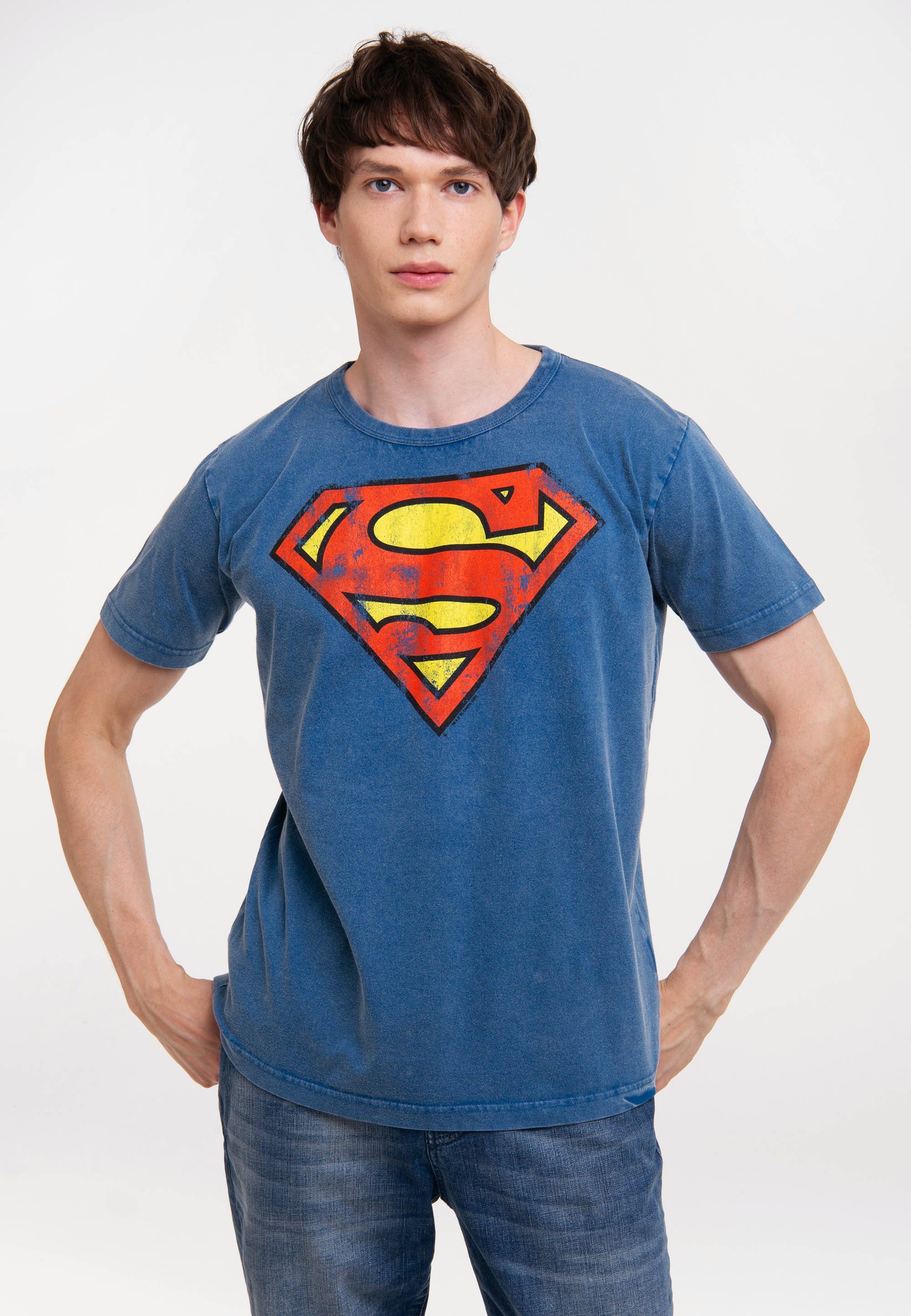 mit Print DC T-Shirt LOGOSHIRT Superman Comics lizenziertem hellblau –