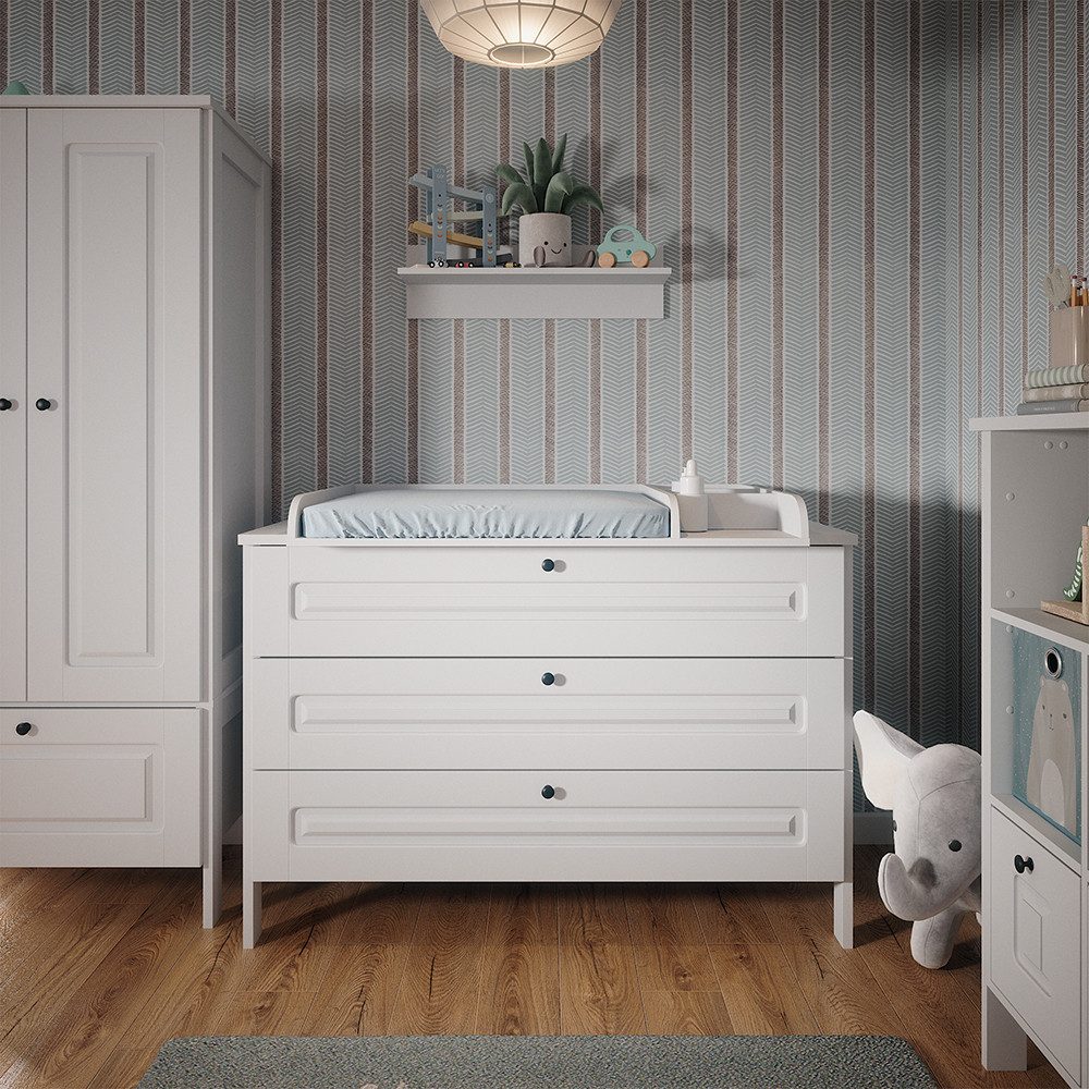 VitaliSpa® Wickelkommode Ajaton, Weiß, 133 x 98.4 cm mit 3 Schubladen