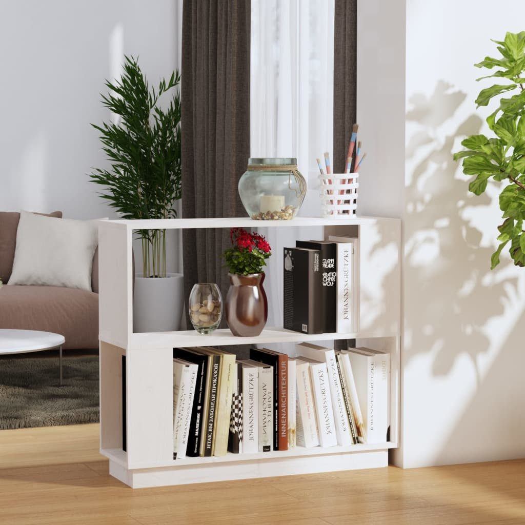 furnicato Bücherregal Vielseitiger Bücherschrank aus Massivholz Weiß 80 x 25 x 70 cm, 1-tlg., Offenes Regal als Raumteiler mit Stauraum für Bücher und Multimedia