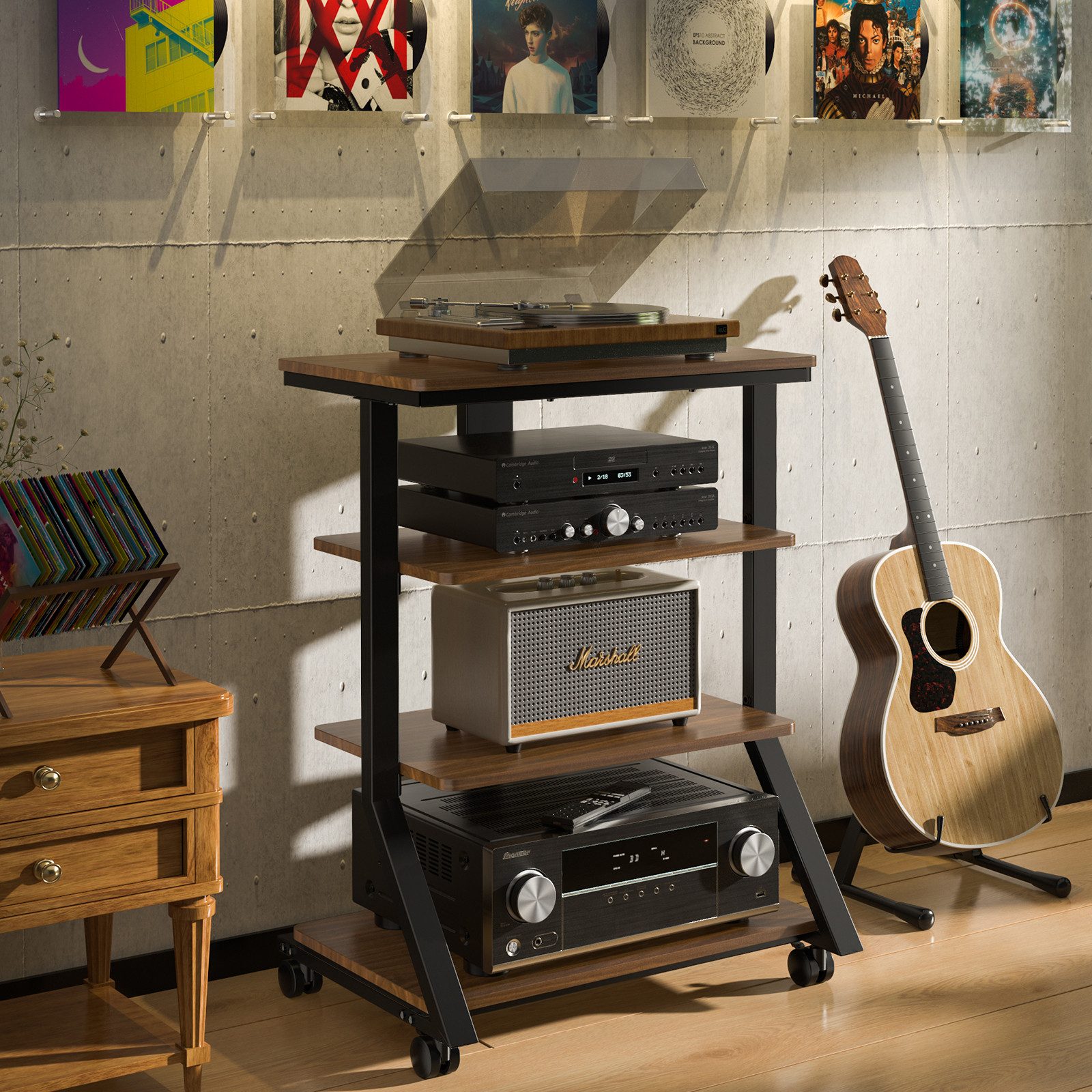 5Rcom TV-Ständer 4-stufiges Hi-Fi-Audio-Rack und -Ständer, Audio-Ständer, AV-Ständer, (1-tlg., mobiler Ständer mit schwenkbaren Rollen und 54 kg Tragkraft)