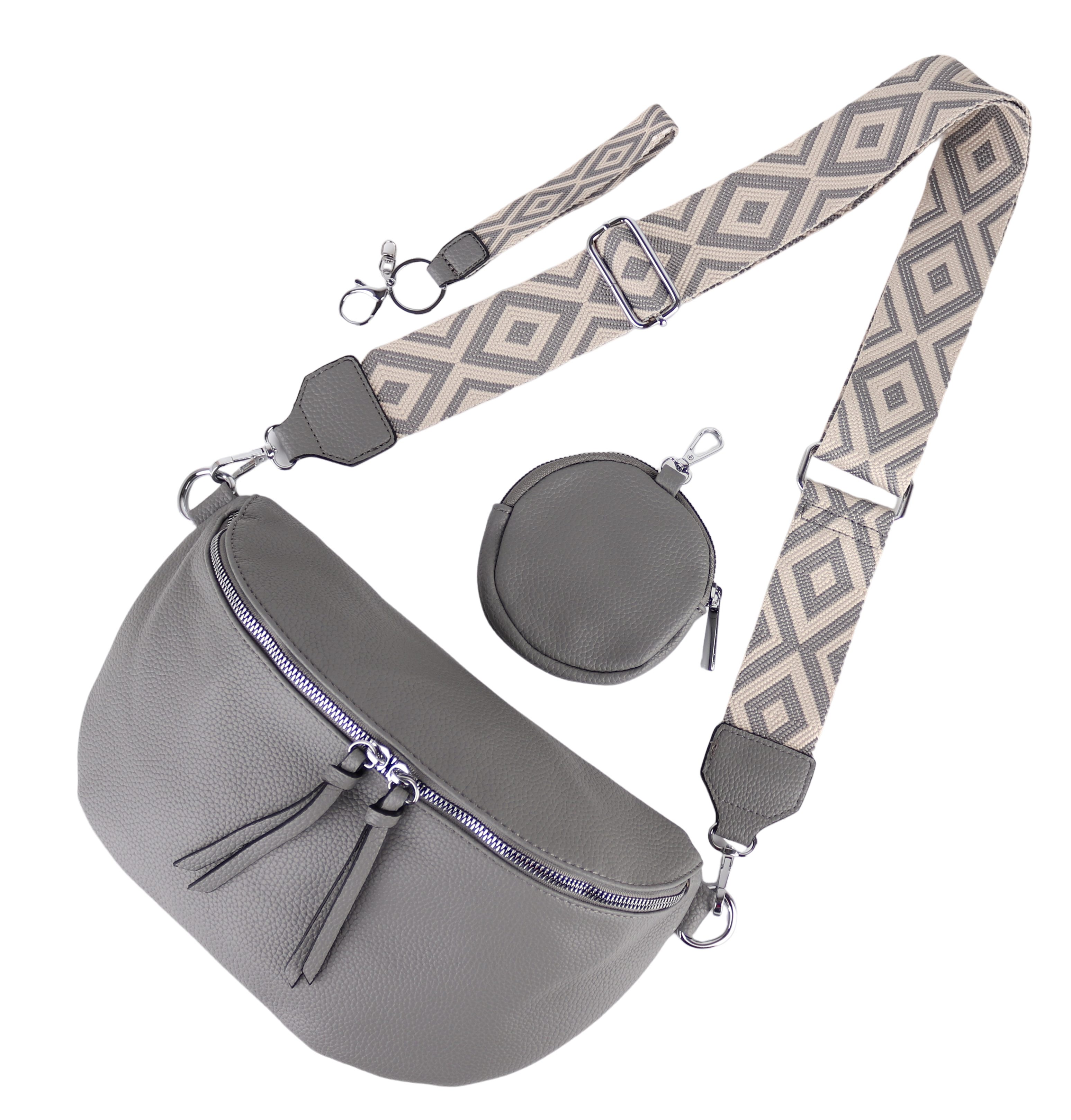 MIRROSI Bauchtasche Damen Taschen, Umhängetasche, Brusttasche, 30x19x10cm Veganes Leder (Schultertasche für jeden Anlass, (dazu 1x Schlüsselband und 1x Münzenbeutel), Crossbody Bag, Bohemian gemusterten & verstellbaren Schulterriemen