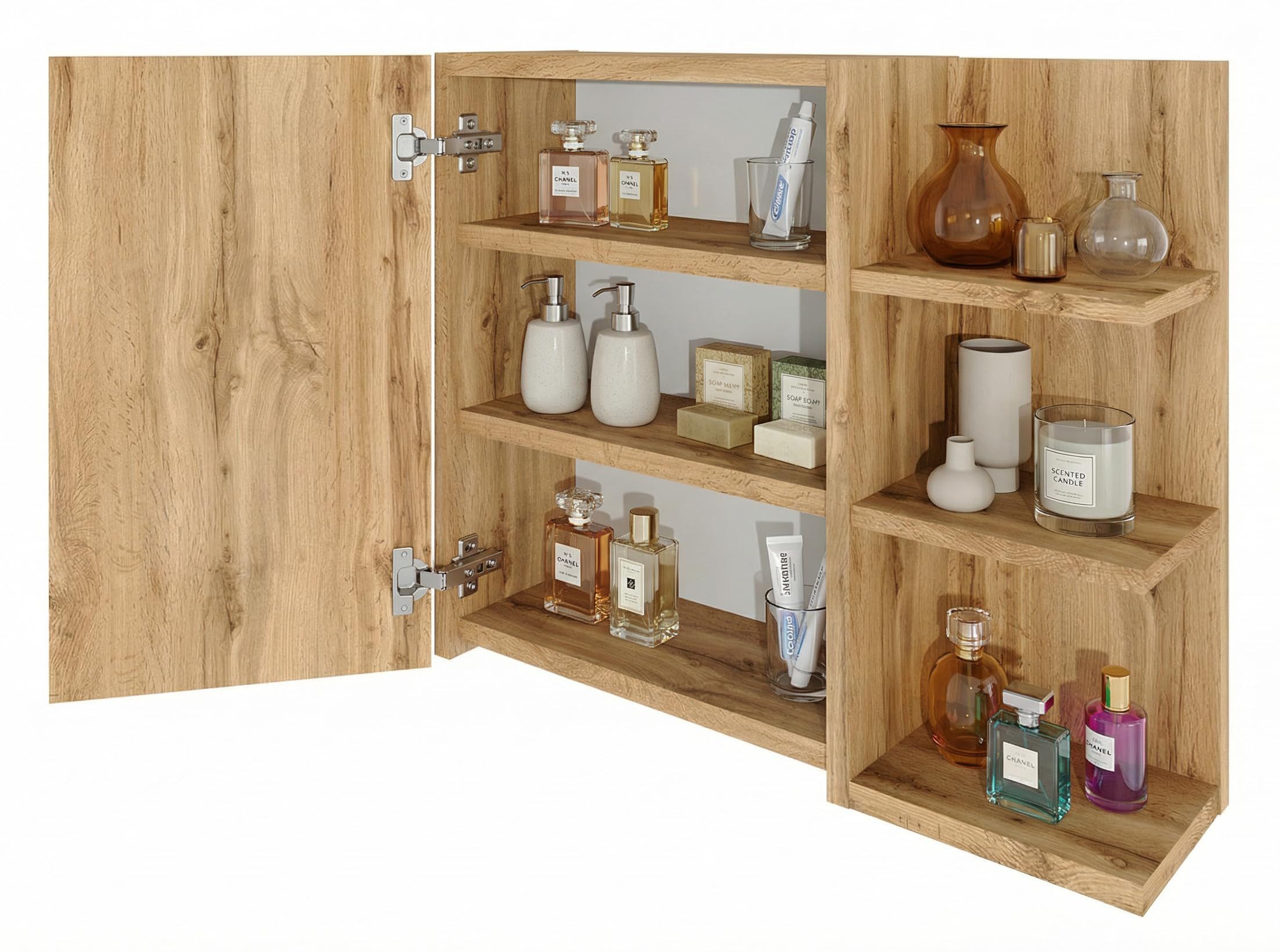 TREND WERK Spiegelschrank Badezimmer mit Ablage & Stauraum (59×16×50 cm Hängender Badezimmerschrank zur Wandmontage mit Regal) – modern & pflegeleicht