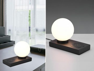 meineWunschleuchte LED Nachttischlampe, Induktive Ladestation, LED wechselbar, warmweiß, kleine-r Glas-Kugel Lampenschirm Touch mit Ladefunktion, Schwarz