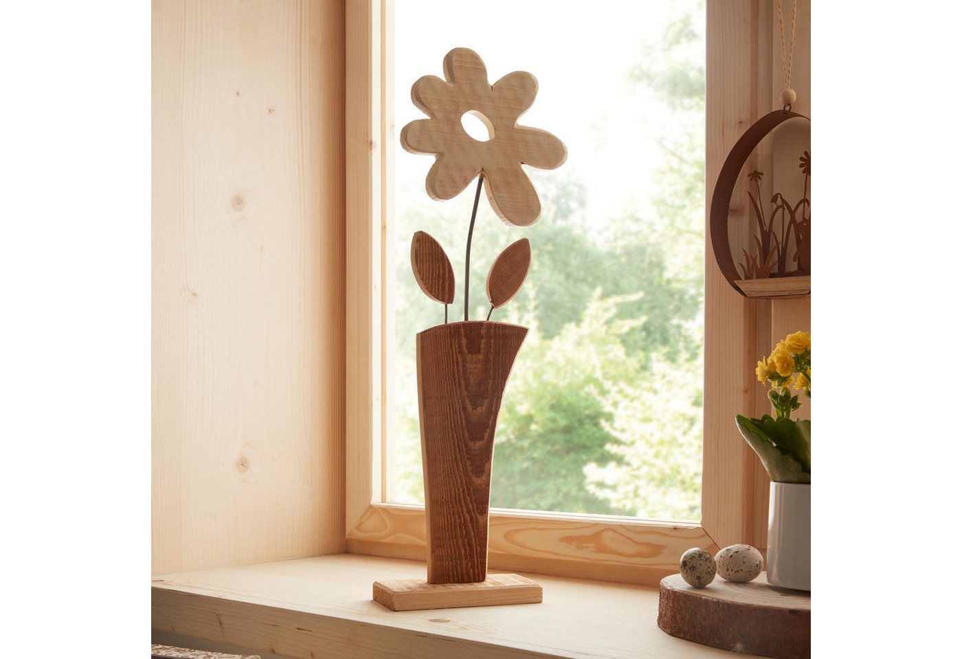 Thumbnail - Frank Flechtwaren Dekosäule Holzdeko Blume Holz 44cm – Dekosäule