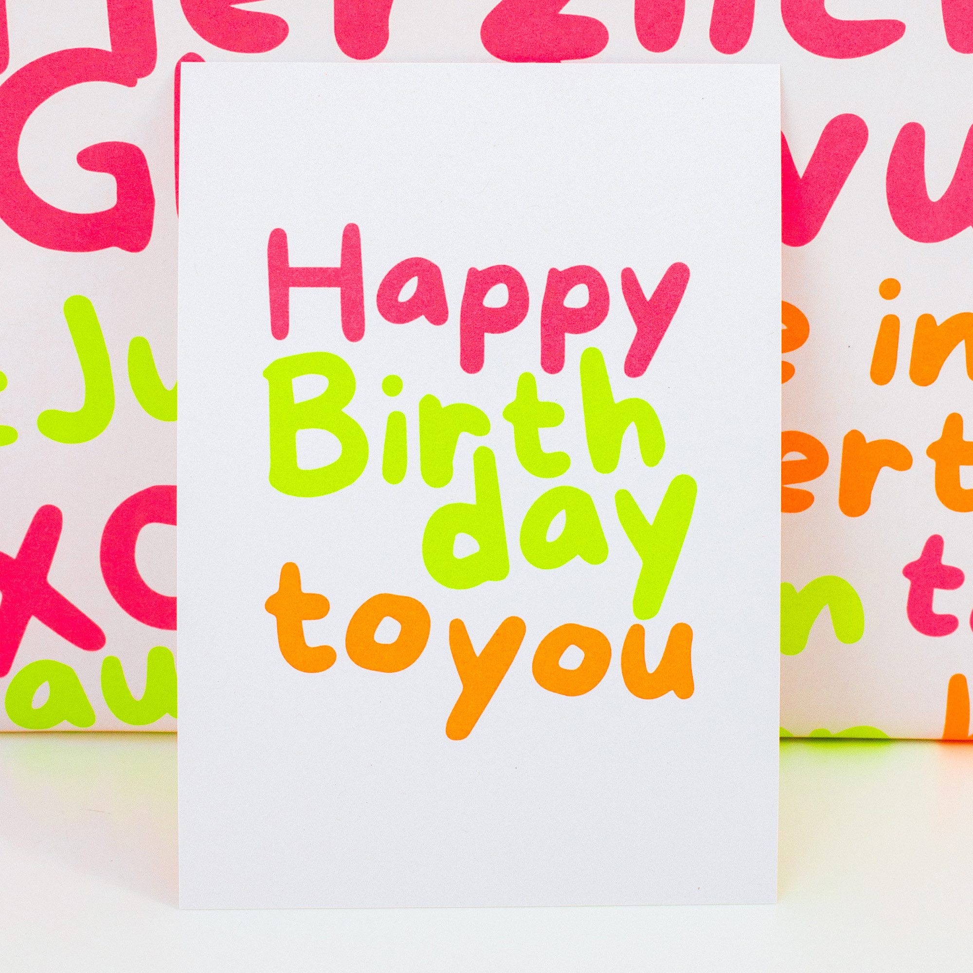 Bow & Hummingbird Geburtstagskarte Postkarte "Happy Birthday" (Neon) aus Recyclingpapier