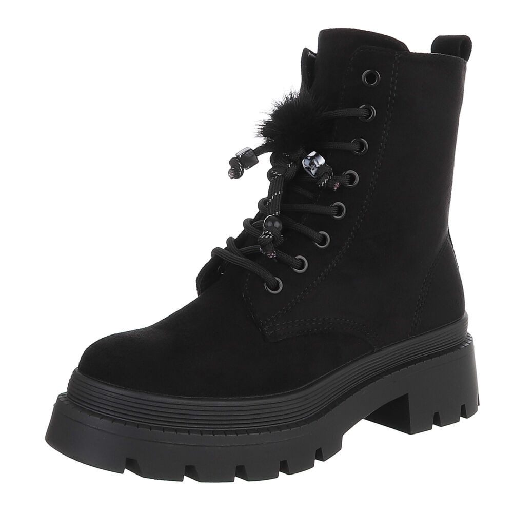 Ital-Design Damen Schnürstiefel mit Plateausohle und Profil Schnürstiefelette (92268867) Blockabsatz Stiefeletten in Schwarz