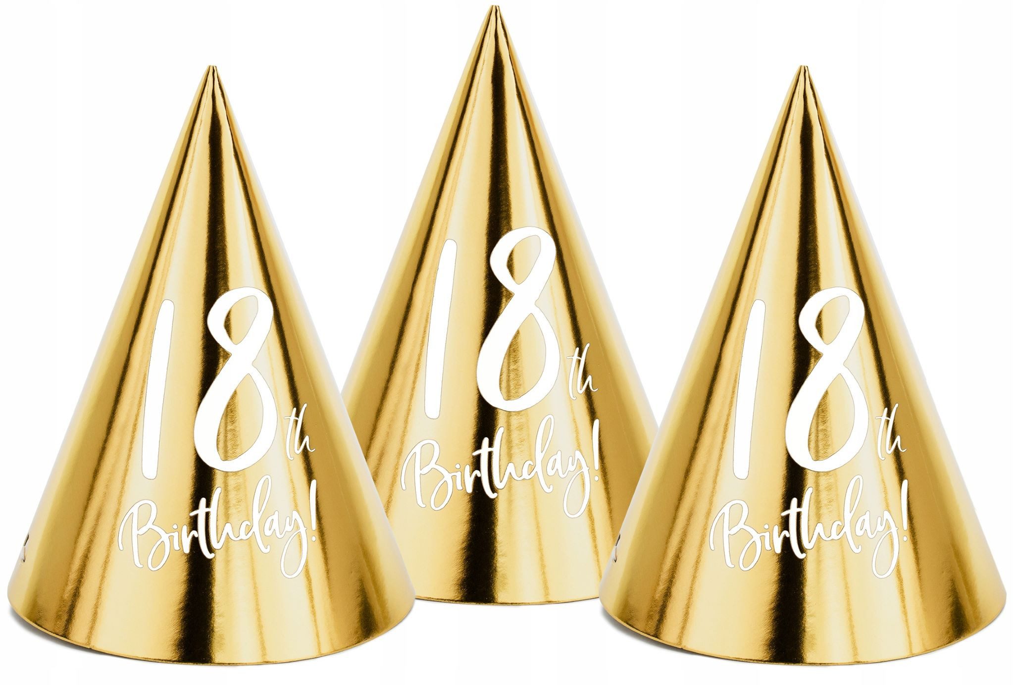 Festivalartikel Ballonmütze Goldene Papierhüte 18. Geburtstag - 6 Stück - Party Dekoration