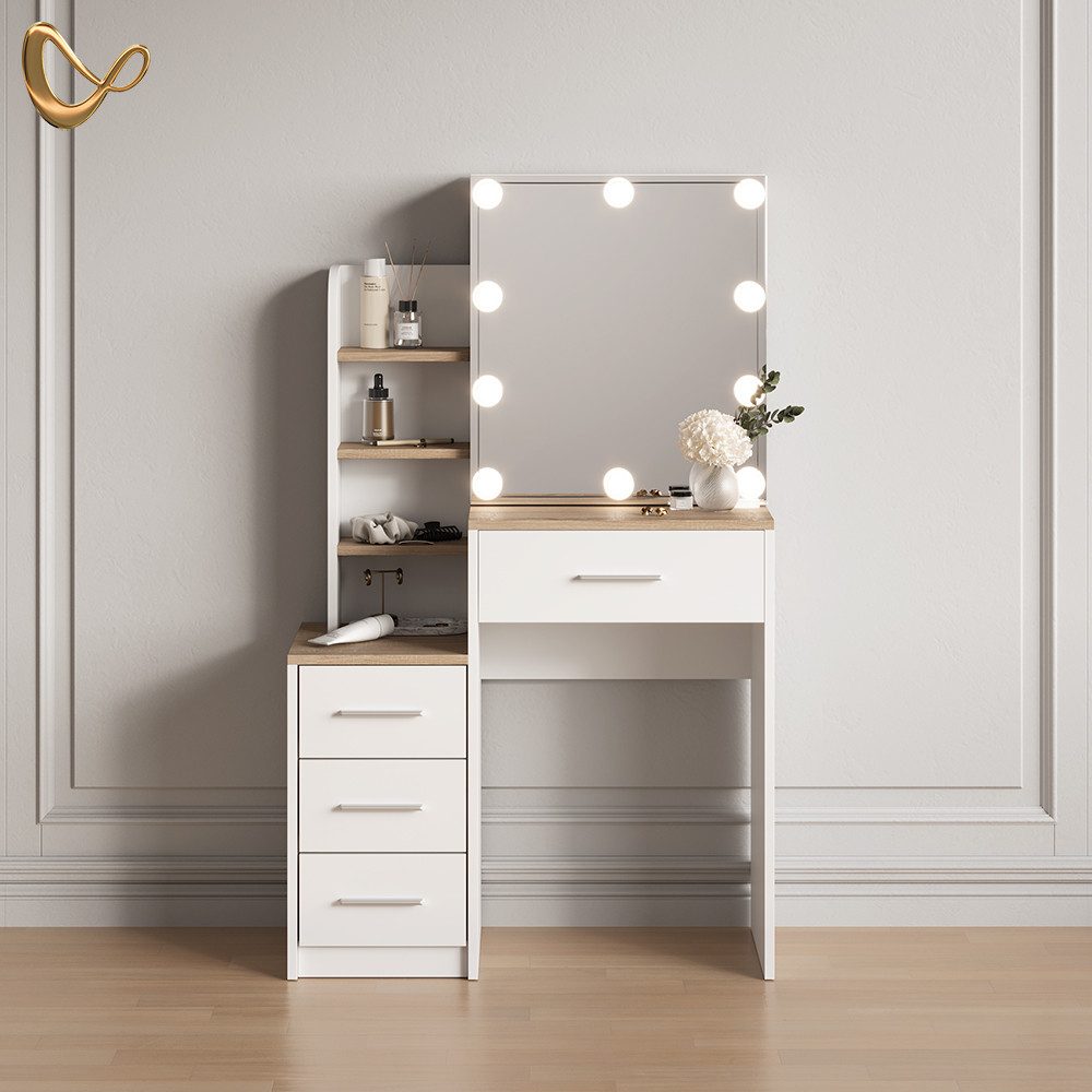 Livinity® Schminktisch Loreta, Weiß/Sonoma/Sonoma, 80 cm günstig online kaufen