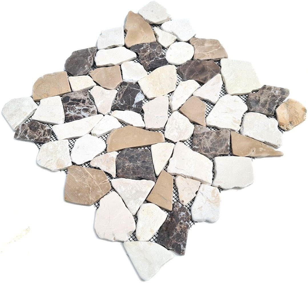 Matten matt braun Mosaikfliesen mix Bruch 10 Mosani Bodenfliese / beige Marmormosaik