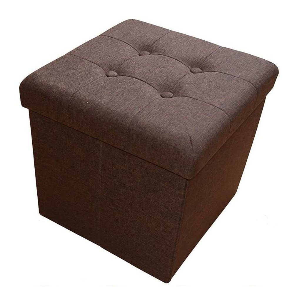 Deckel, Fußhocker, (Aufbewahrungsbox * mit mit für 38 faltbare gepolstert home Sitzbank Wohnzimmer Leinen), Stauraum * style Dunkelbrau aus Sitzhocker Schlafzimmer, Sitzwürfel Sitztruhe 38 cm 38