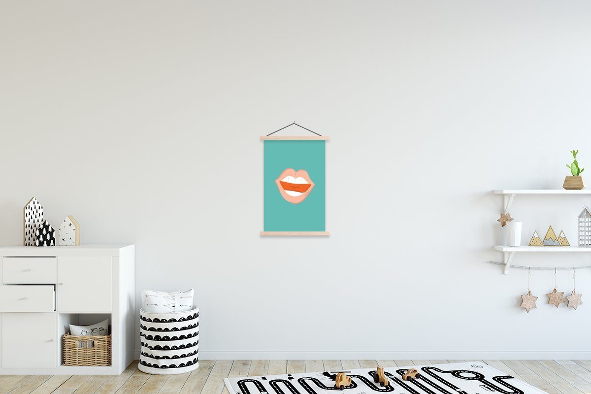 Zähne für Wohnzimmer, (1 - MuchoWow Rot, Poster Magnetisch Bilderleiste, Textilposter - Blau St), Posterleiste,