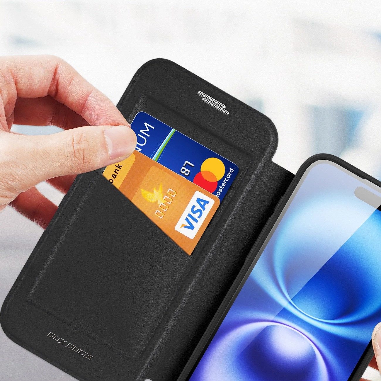 COFI 1453 Handyhülle Klapphülle mit Kartenfächern, RFID-Schutz & Magnetring